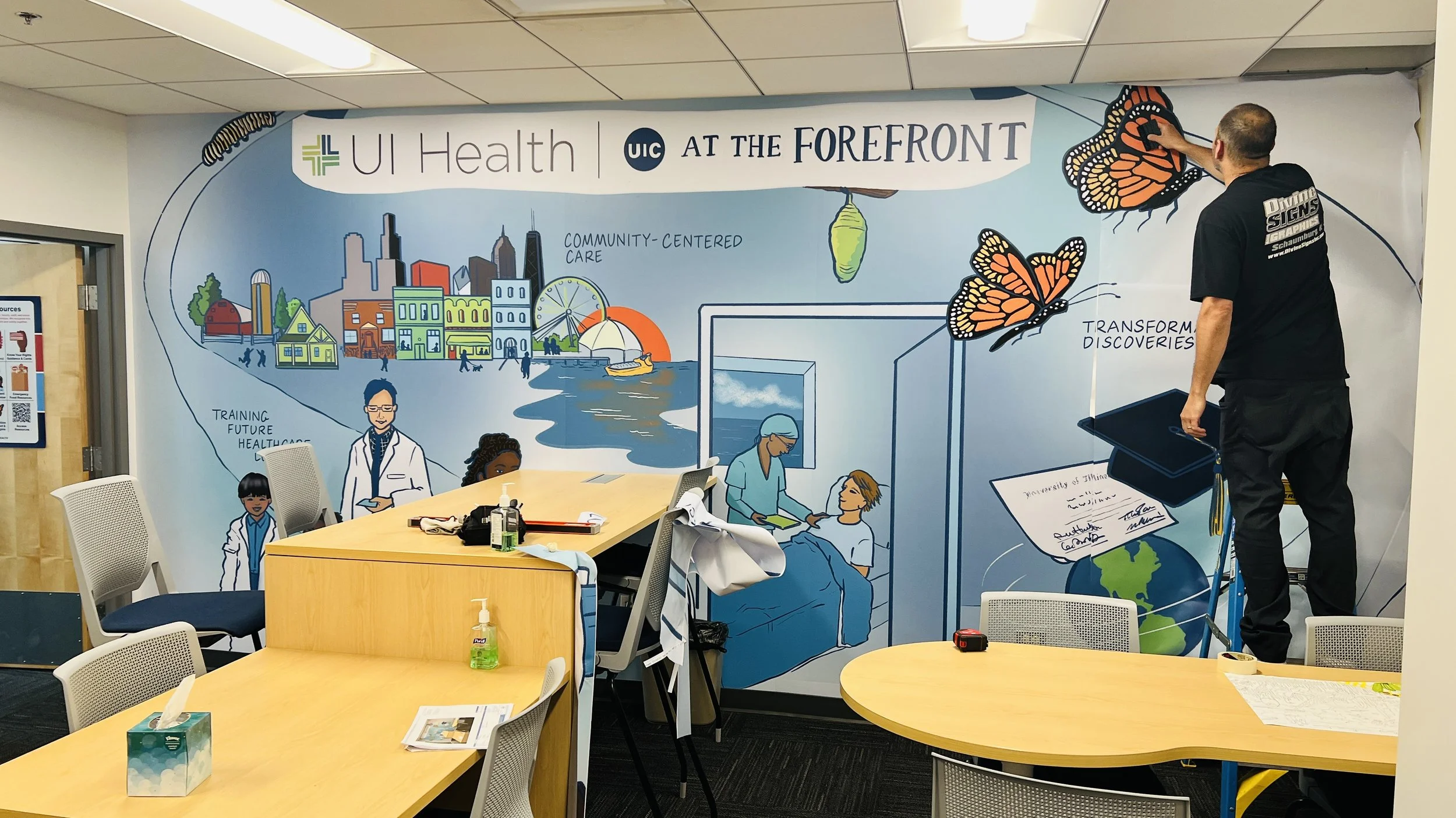 Digital illustration turned to wallpaper for UI Health