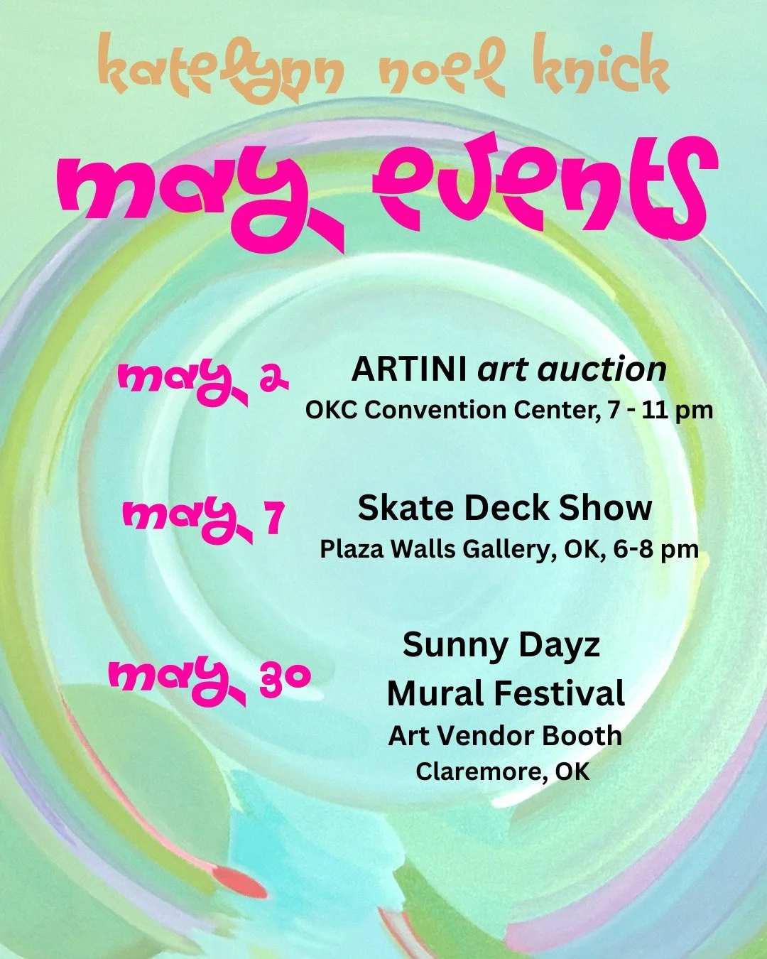 Happy May! Here's a list of the special events where you can find me and my work this month: 

I've unearthed one of my vintage paintings for Allied Arts's ARTini fundraiser taking place tomorrow, May 2nd from 7-11pm at the OKC Convention Center, tic