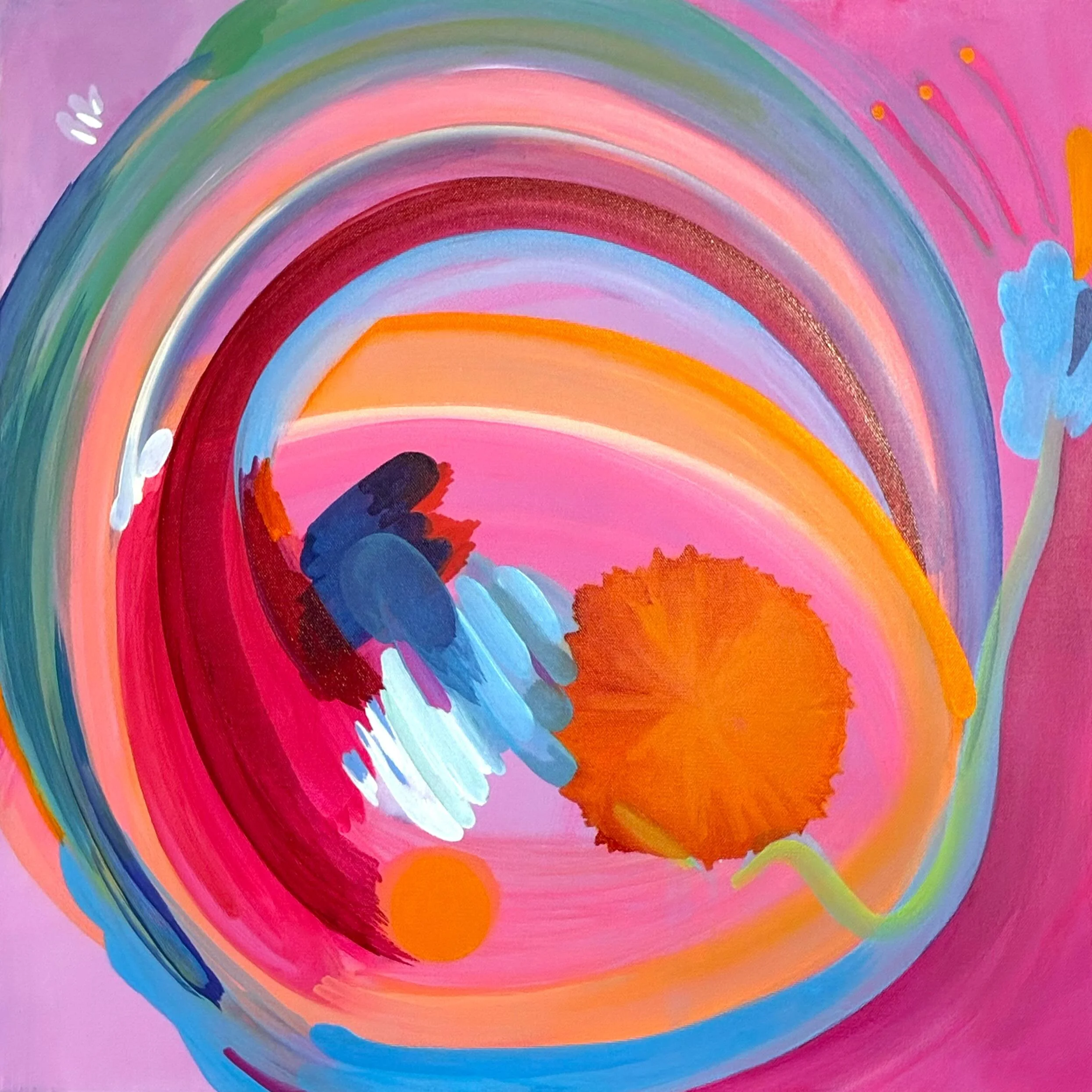 Juicy Fruit, 24&rdquo; H x 24&rdquo; W, acrylic on canvas 🍊 

This bright large painting was created for my show at DNA Galleries this spring, available now in my online shop to collect ✨ 

I&rsquo;m considering doing a refresh on my print options! 