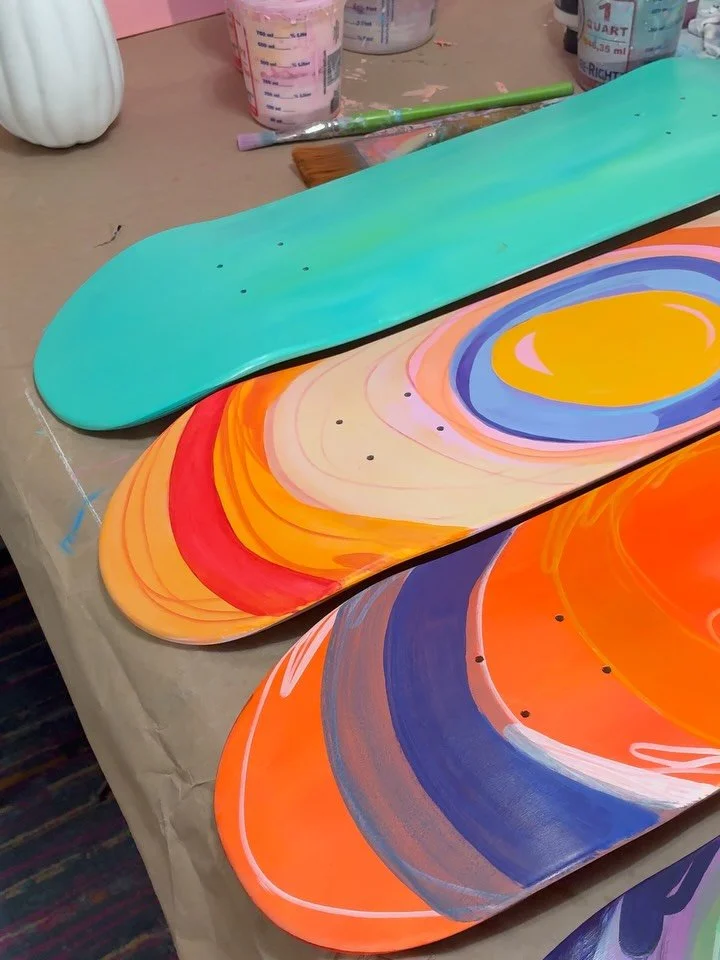Views from my studio this week! 

I&rsquo;m so excited for these skate decks 😍🌈
I recently had the lucky problem of selling the same skate deck twice 🤦🏻&zwj;♀️ once at the opening of my show and then again to another collector on my online shop s
