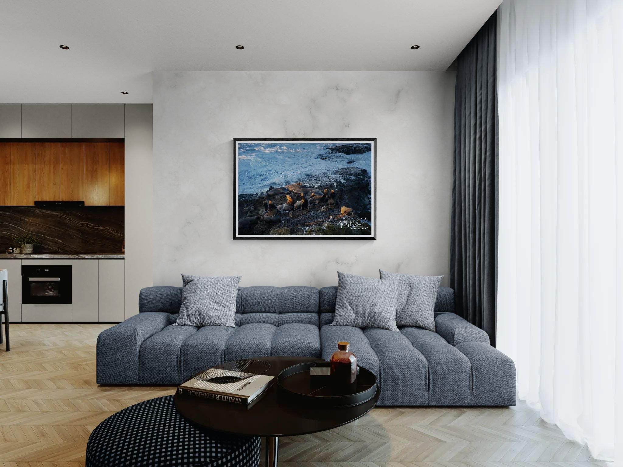 Singing_Sea_Lions_Modern living room with a view towards the kitchen.jpeg