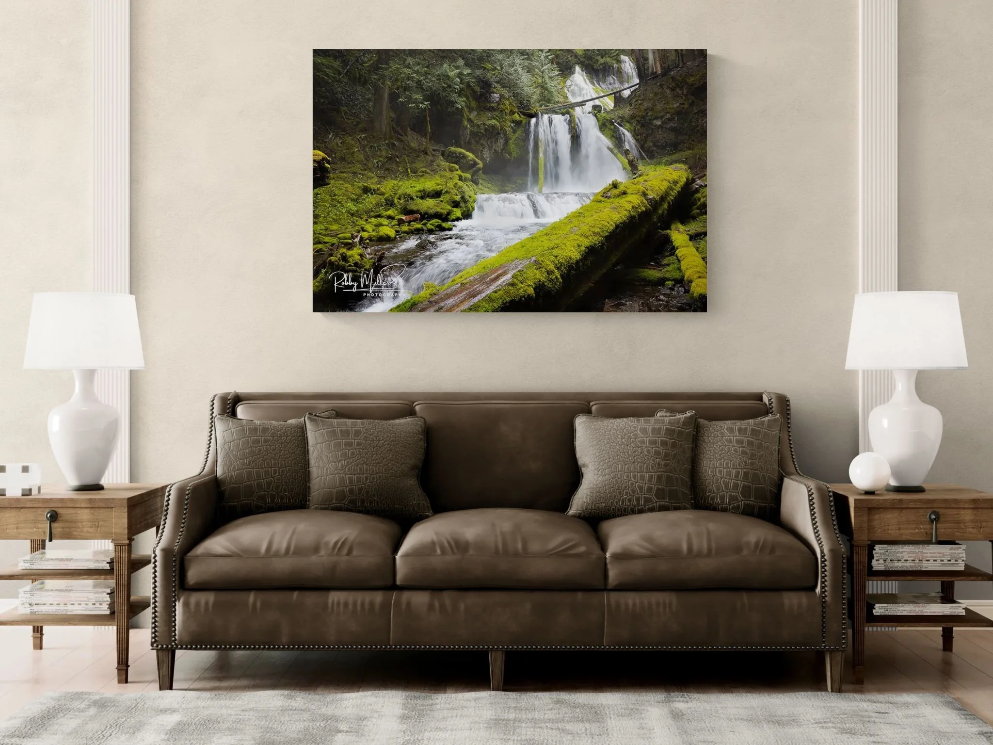 Below_Panther_Creek_Falls_Traditional living room with a leather sofa.jpeg