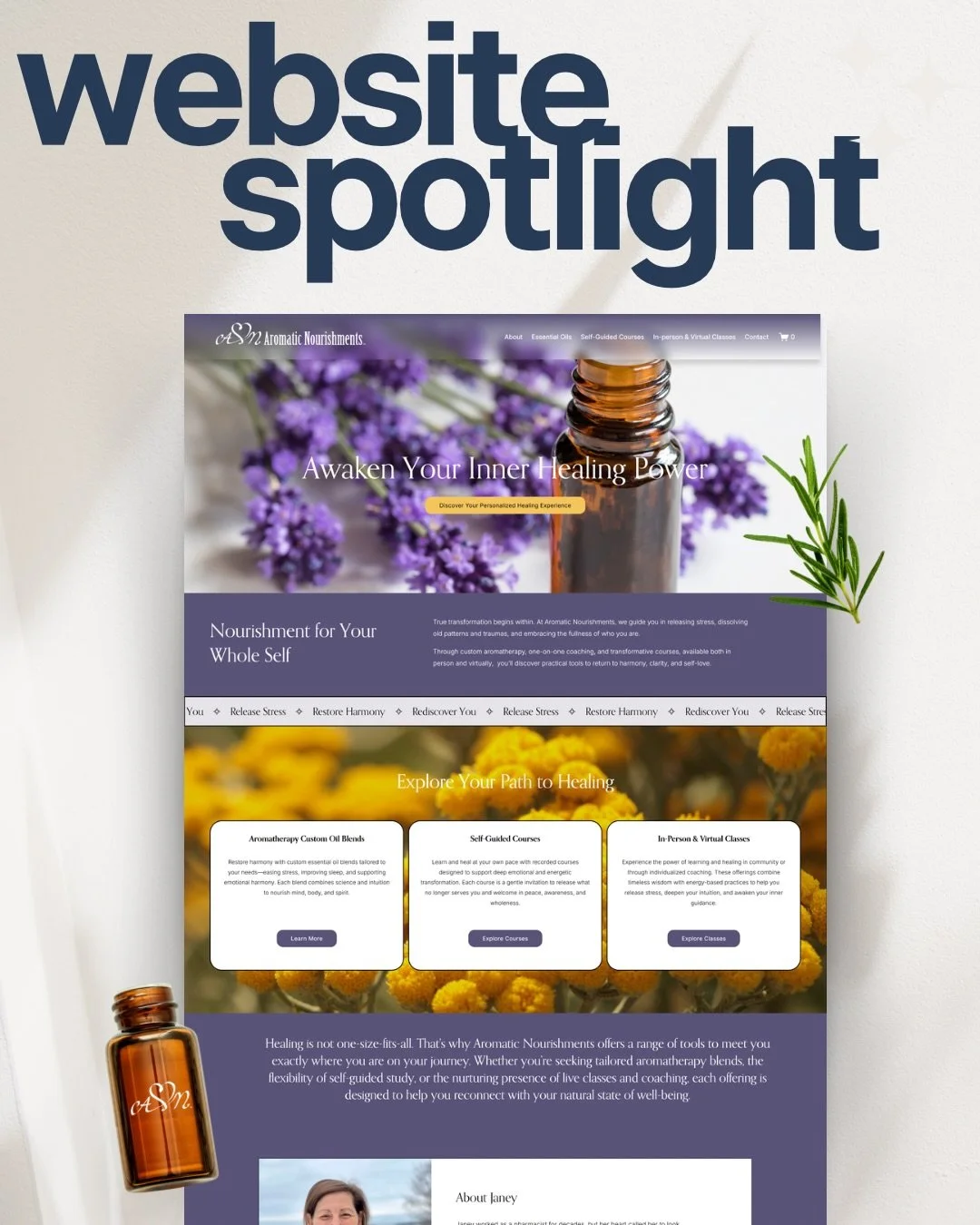 ✨ Website Launch ✨

Aromatic Nourishment came to us needing a user-friendly website that could do it all:
🌿 Make ordering custom essential oil blends effortless
🌿 Host self-guided courses
🌿 Showcase workshops

Now everything lives in one beautiful