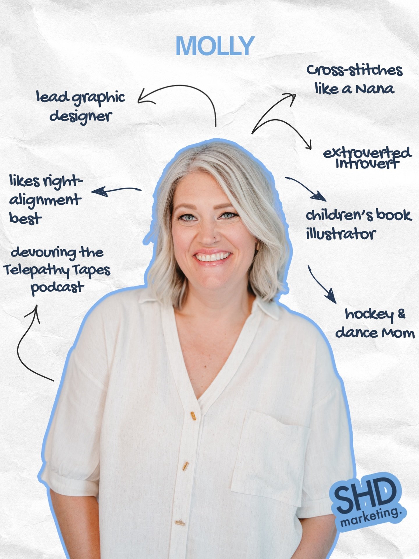 Meet Molly 💙 If you know her, you love her! 

SHe&rsquo;s our lead graphic designer and the creative powerhouse behind so many of the visuals you love. From brand magic to children&rsquo;s book illustrations, Molly brings imagination, heart, and ser