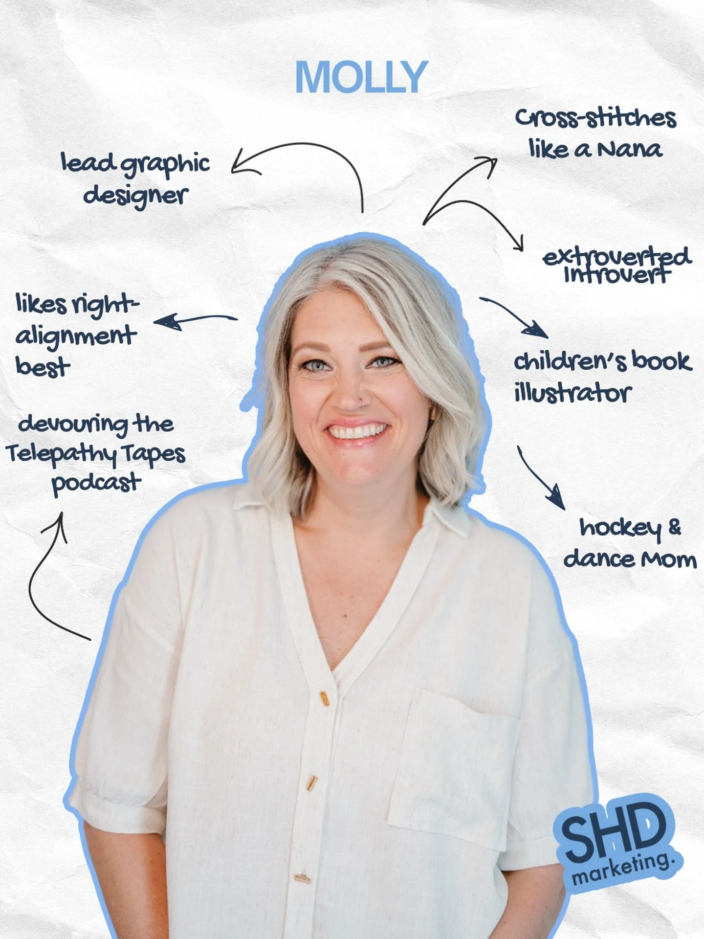 Meet Molly 💙 If you know her, you love her! 

SHe&rsquo;s our lead graphic designer and the creative powerhouse behind so many of the visuals you love. From brand magic to children&rsquo;s book illustrations, Molly brings imagination, heart, and ser