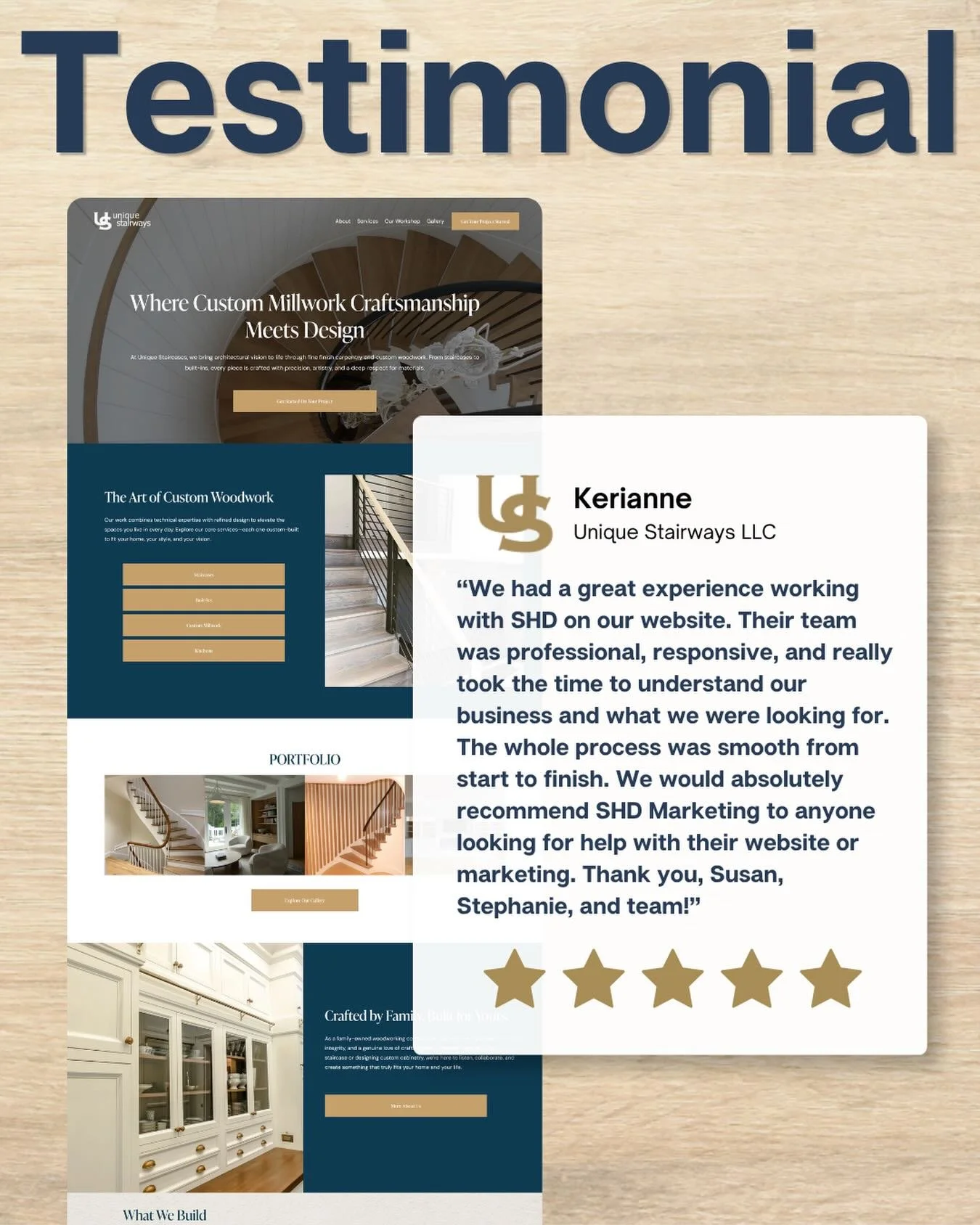 When a client tells you the process was smooth from start to finish &mdash; that&rsquo;s everything. 🙌

Kerianne and the Unique Stairways LLC team were wonderful to work with, and we&rsquo;re so proud of the site we built together. Thank you for the