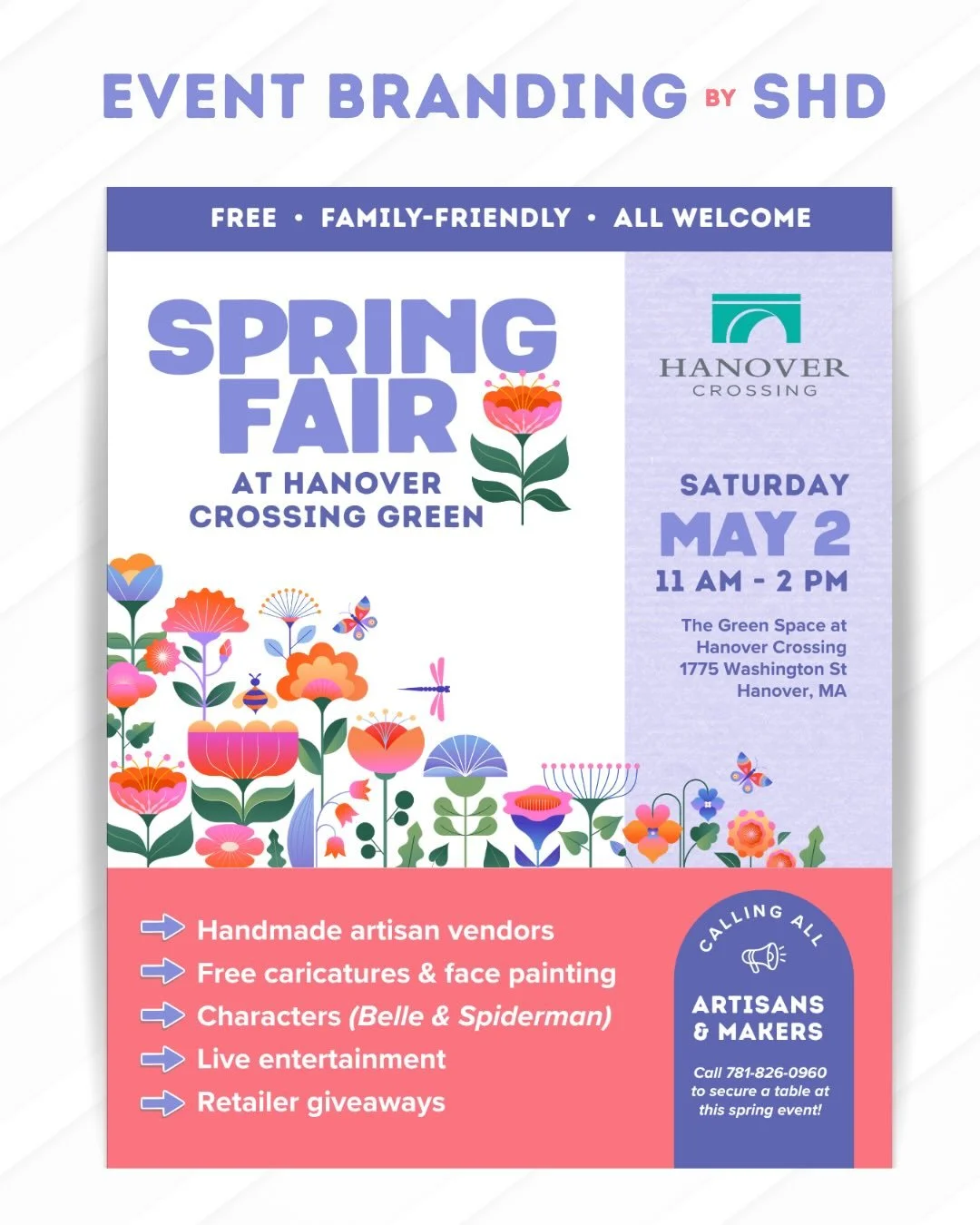 We loved sprinkling some Springtime into the branding for this vendor and family-fun fair at Hanover Crossing!

Join friends on the Green Saturday May 2 from 11AM&ndash;2PM for an afternoon of local artisans, live music, family fun, giveaways, and co