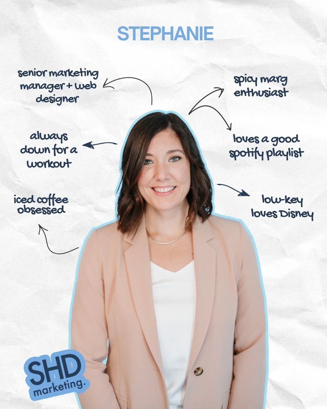 Meet Stephanie 💙 Lead Website Designer, Marketing Manager, and honestly, the person running the show at SHD Marketing.

She sets the website and social media strategy, keeps everything moving, and has probably already solved your problem before you 