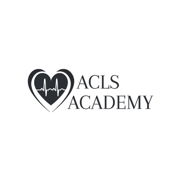 Logo for ACLS Academy featuring a heart with a heartbeat line inside, and the text 'ACLS ACADEMY'.