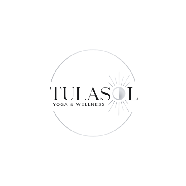 Logo of Tulasol Yoga & Wellness featuring a circular design with a sunburst pattern and the text 'Tulasol' and 'Yoga & Wellness'.