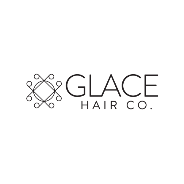 Logo of Glace Hair Co. featuring a geometric symbol and text in black.
