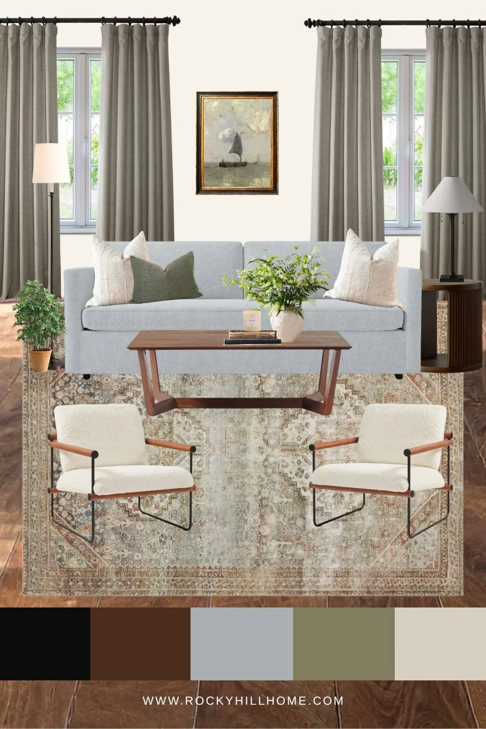 Small Cozy Living Room Layout + Mood Board