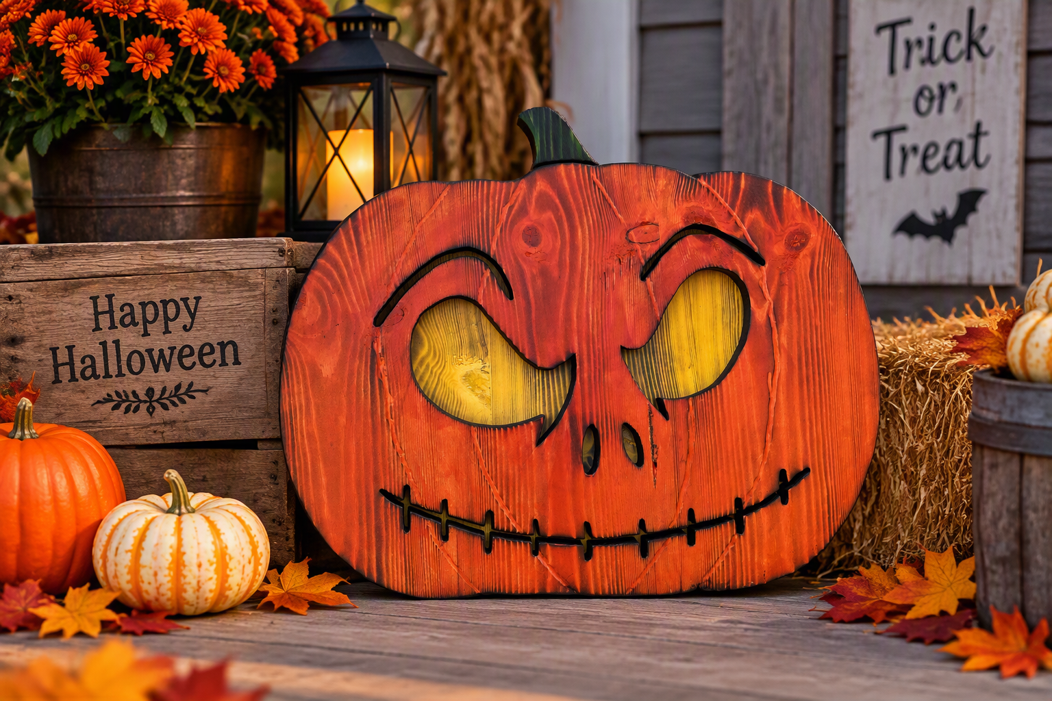 Rustic Pumpkin Jack-O'-Lantern Sign