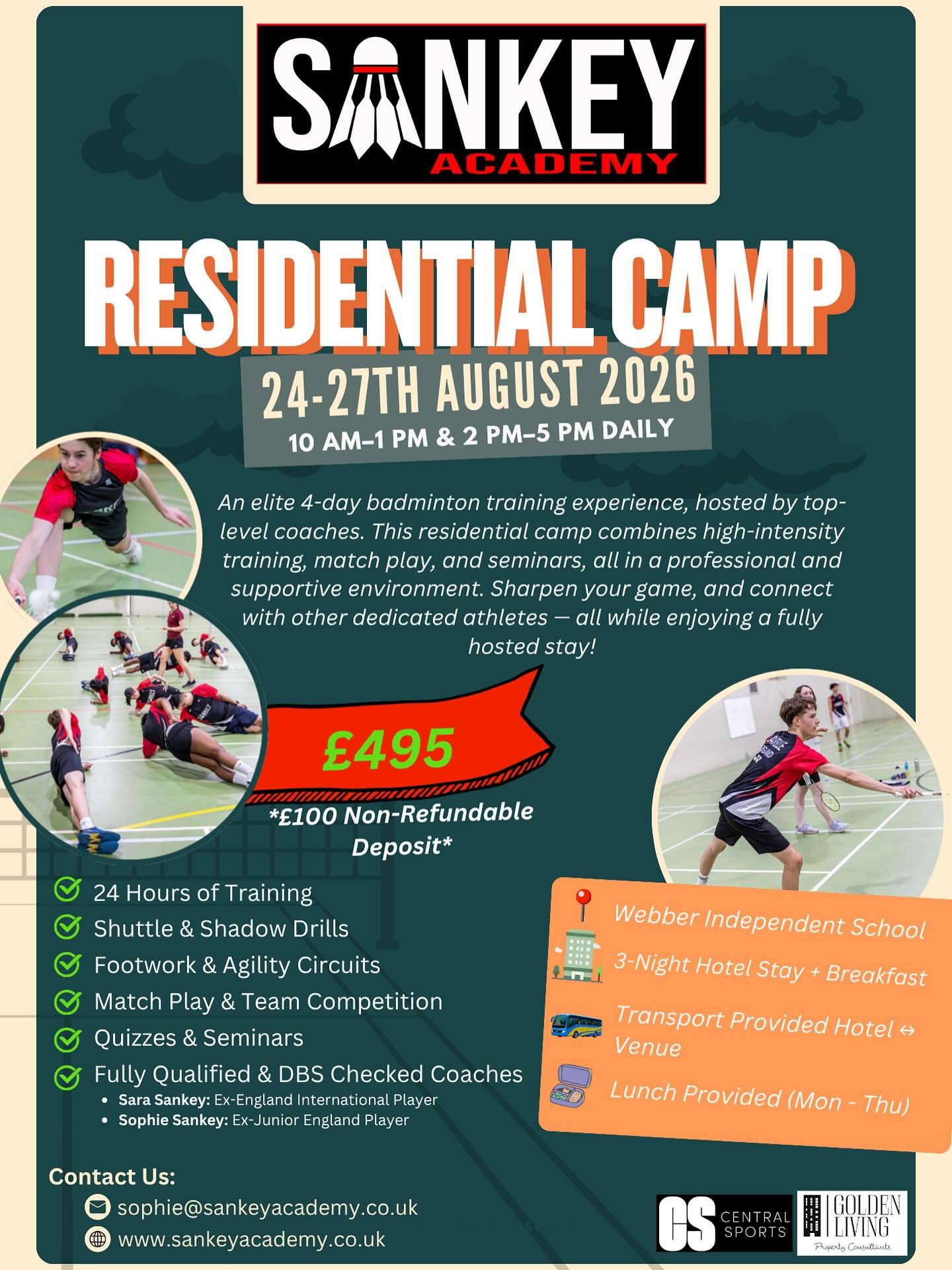 🏸 Train. Compete. Elevate.
Join us this summer for the Sankey Academy Residential Camp &mdash; a 4-day elite badminton experience designed to sharpen skills, build confidence, and prepare you for the next level.

📅 24&ndash;27 August 2026
⏰ 10AM&nd