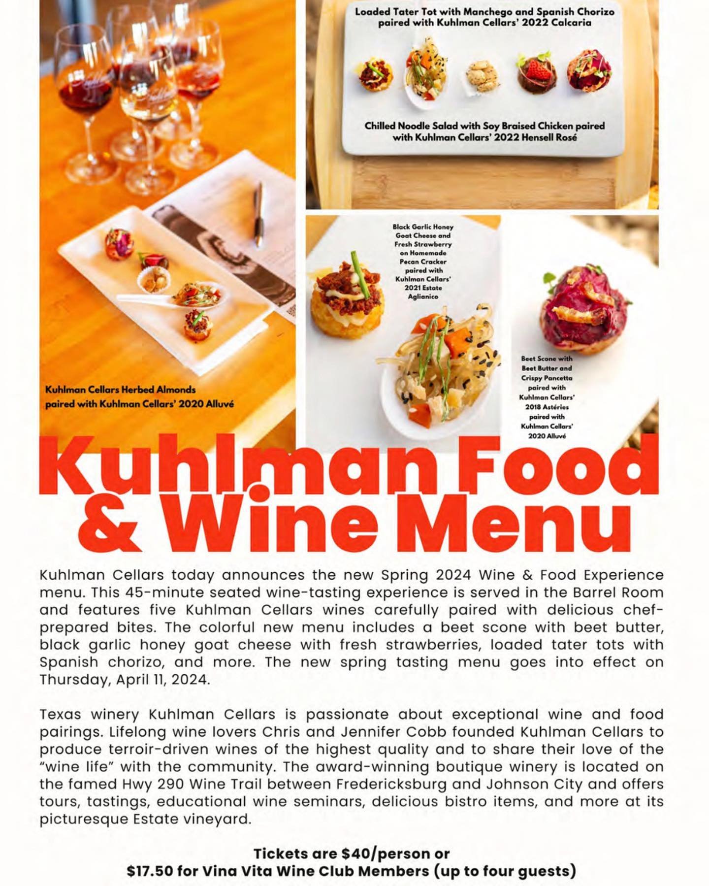 Thank you to to @samonthlymag for this amazing spread about our new Food &amp; Wine Experience menu + spring wines! 😍

As Seen in the Spring 2024 spring issue, out now!