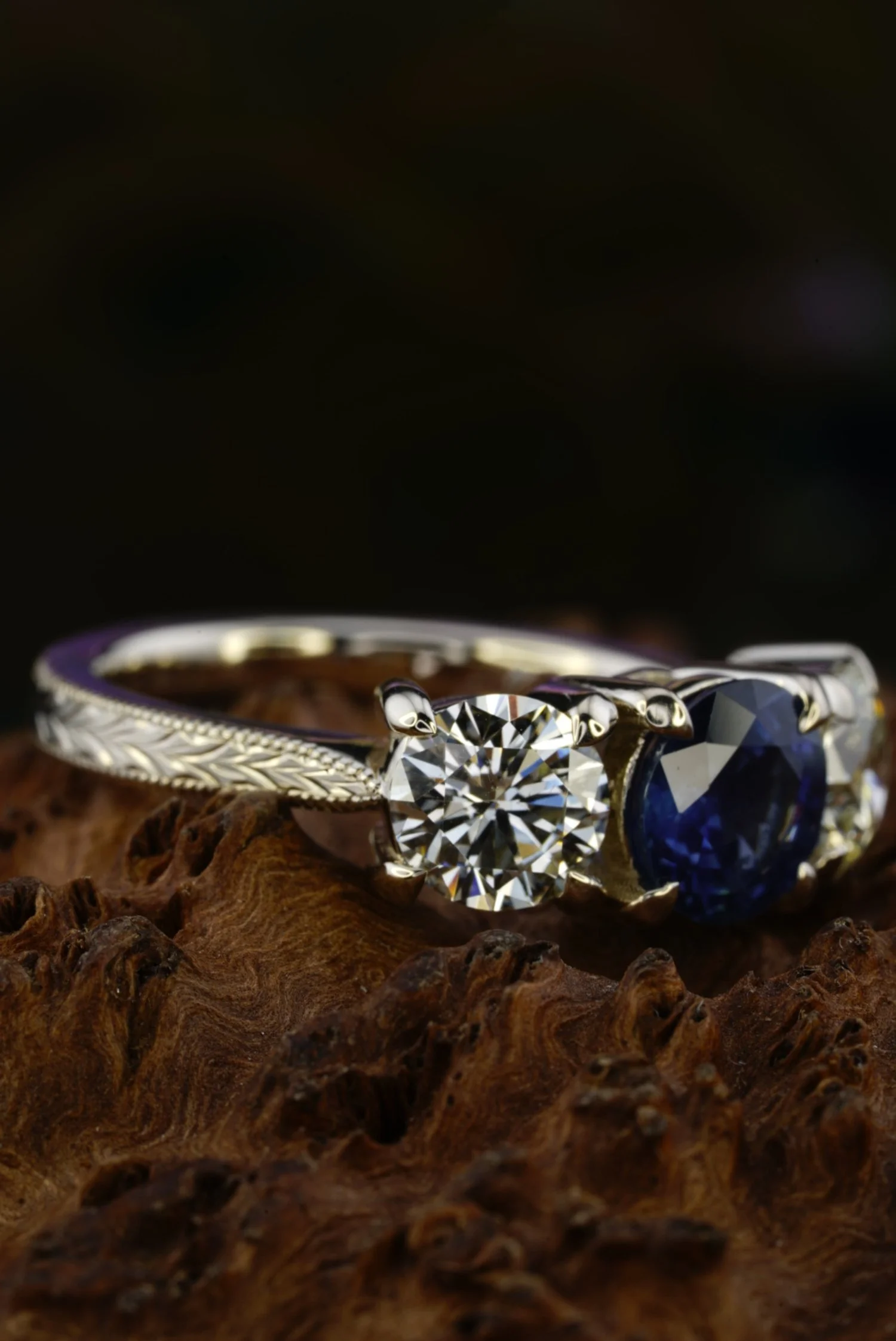 Diamond Sapphire 3 Stone Engagement Ring.JPG