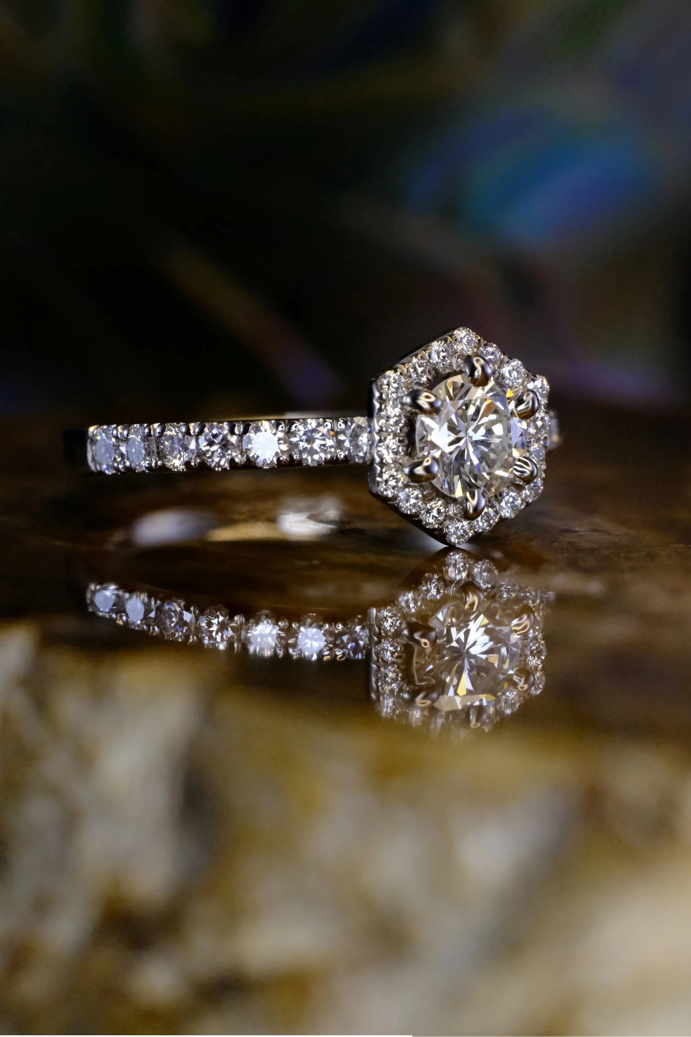 Diamond Round Hexagon Halo Pave Band Engagement Ring - Side - Smudge.jpg
