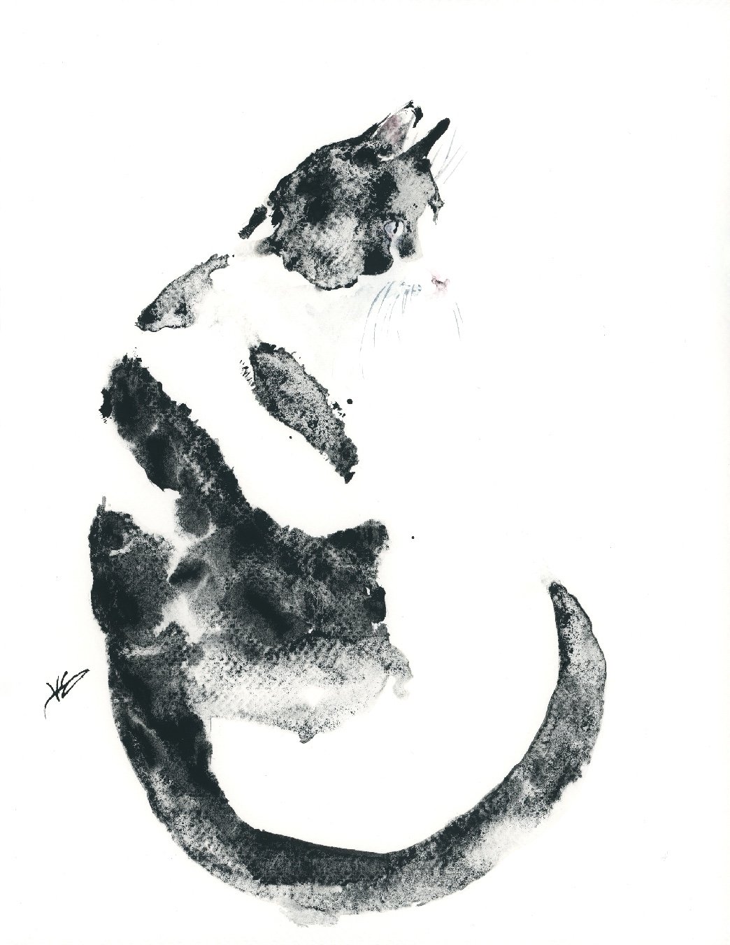 Painting a Tuxedo Cat in Real Time: A Minimalist Watercolor Approach