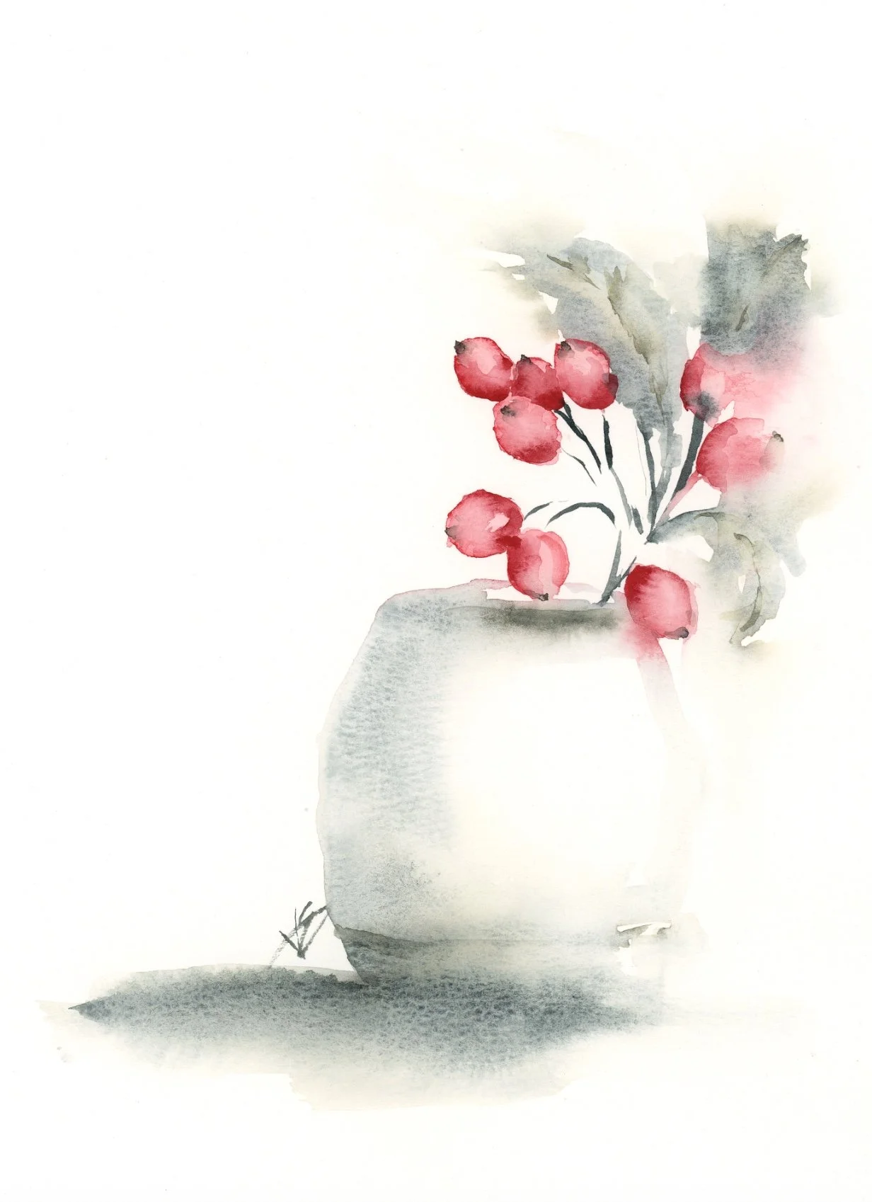Painting a Minimalist Winter Berry Bouquet in Watercolor
