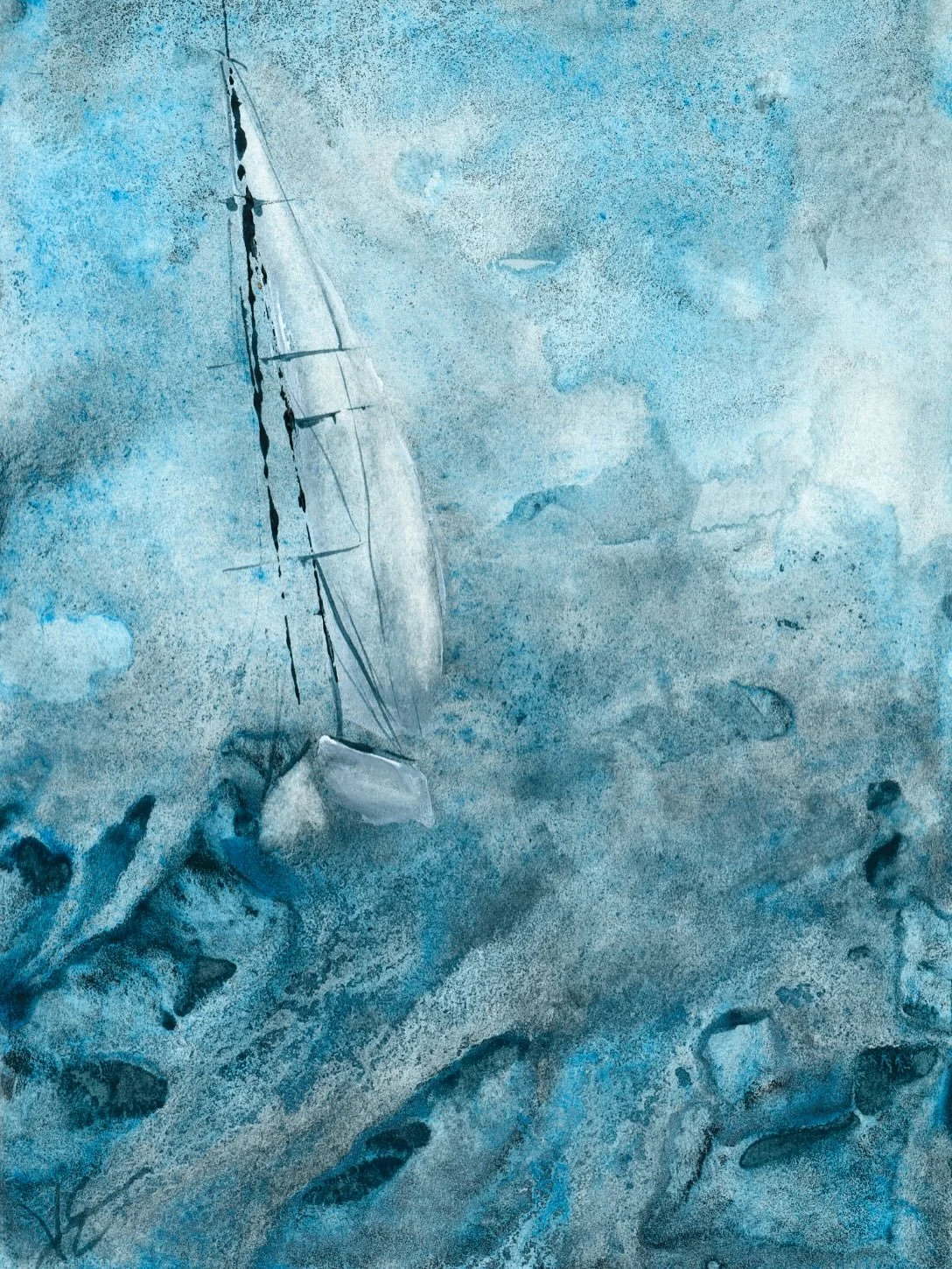 Unsure of which colors to use in your painting? May I recommend just using one granulating color that splits into beautiful tones and textures?

This week I&rsquo;m using Daniel Smith Lunar Blue to create this turbulent sea scene with a sailboat sail