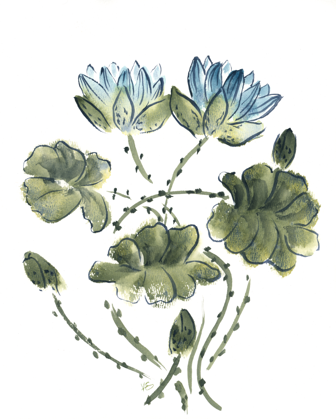How I Painted Egyptian Blue Lotuses in Under 20 Minutes (Sumi-e Inspired Watercolor)