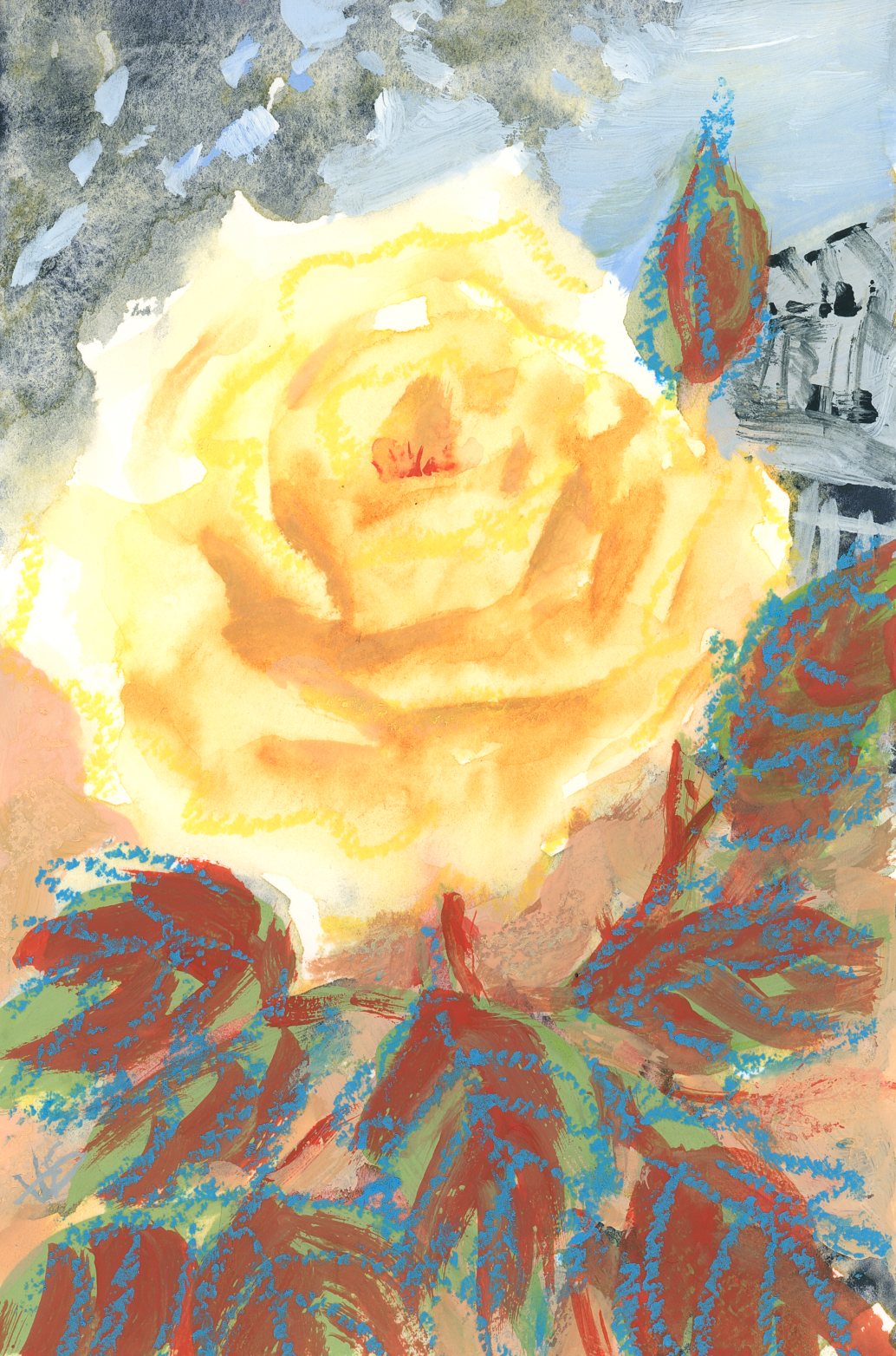 Painting Through a Slump: A Mixed Media Yellow Rose Experiment