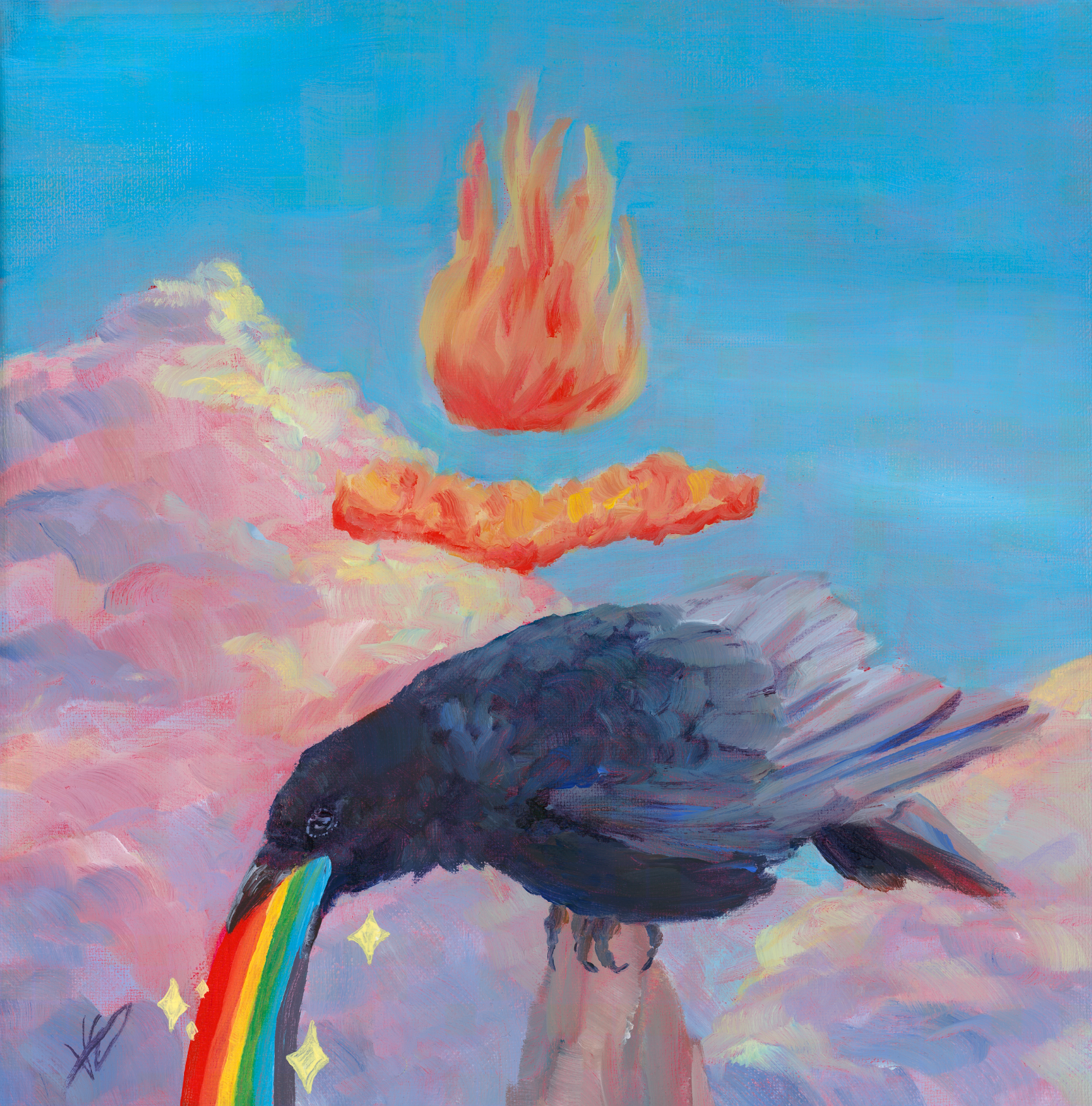 Flaming Hot: Painting a Surreal Crow Throwing Up a Rainbow With Golden OPEN Acrylics