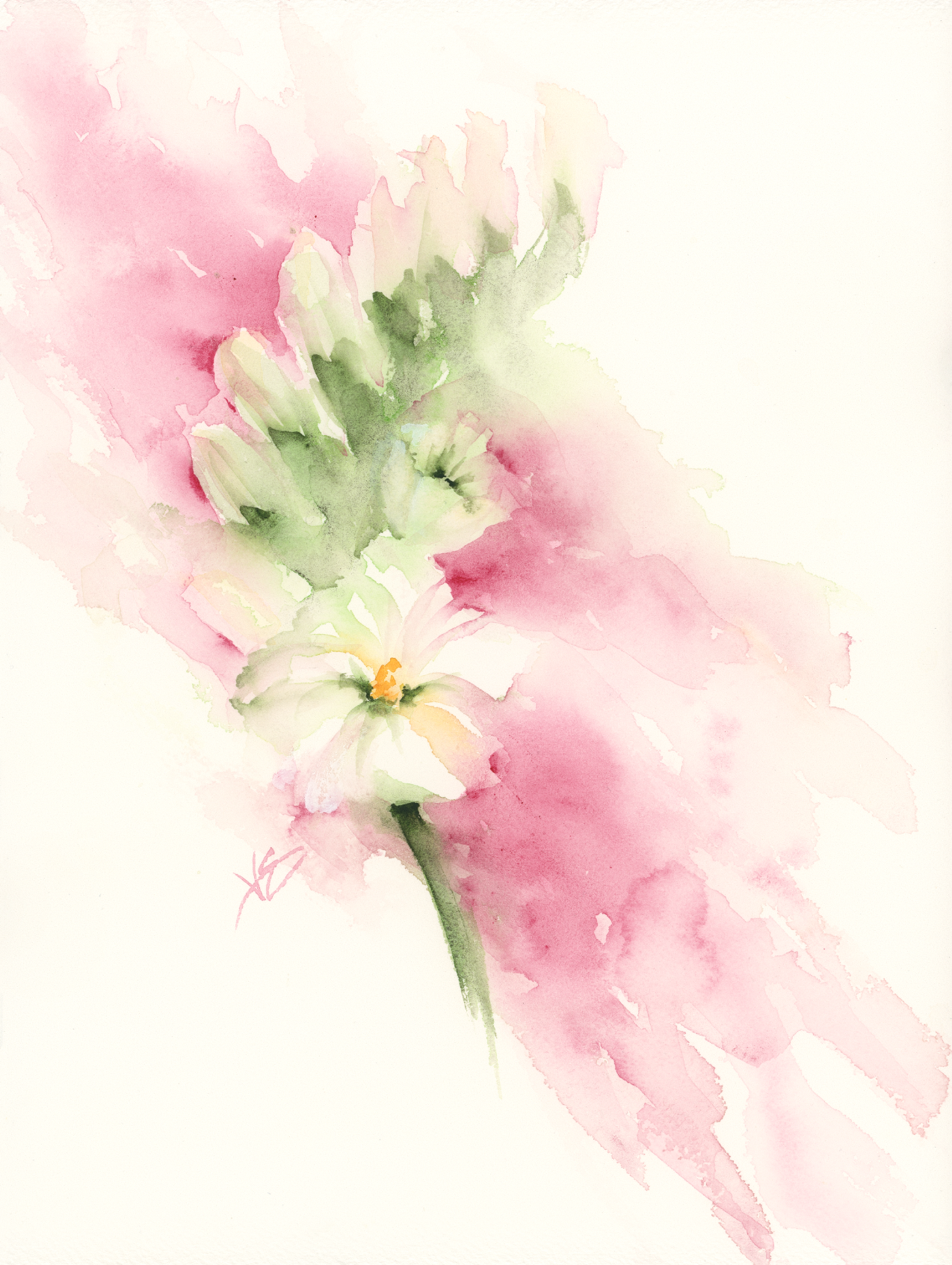 "White Flower Stalk" 9x12 inches