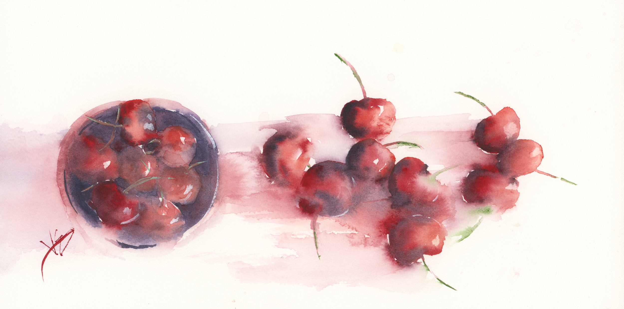 "Tossed Cherries" 6x12 inches