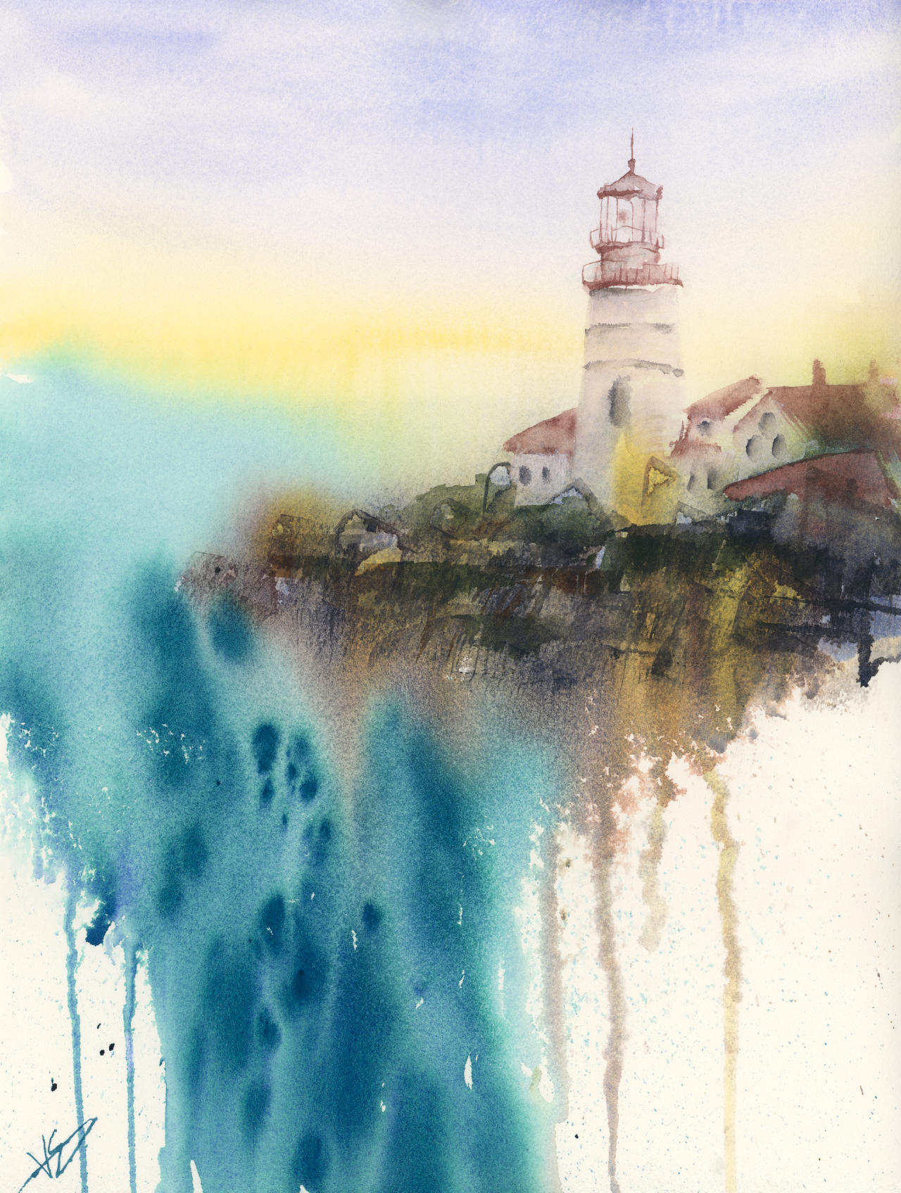 "Lighthouse on a Rocky Coast" 9x12 inches