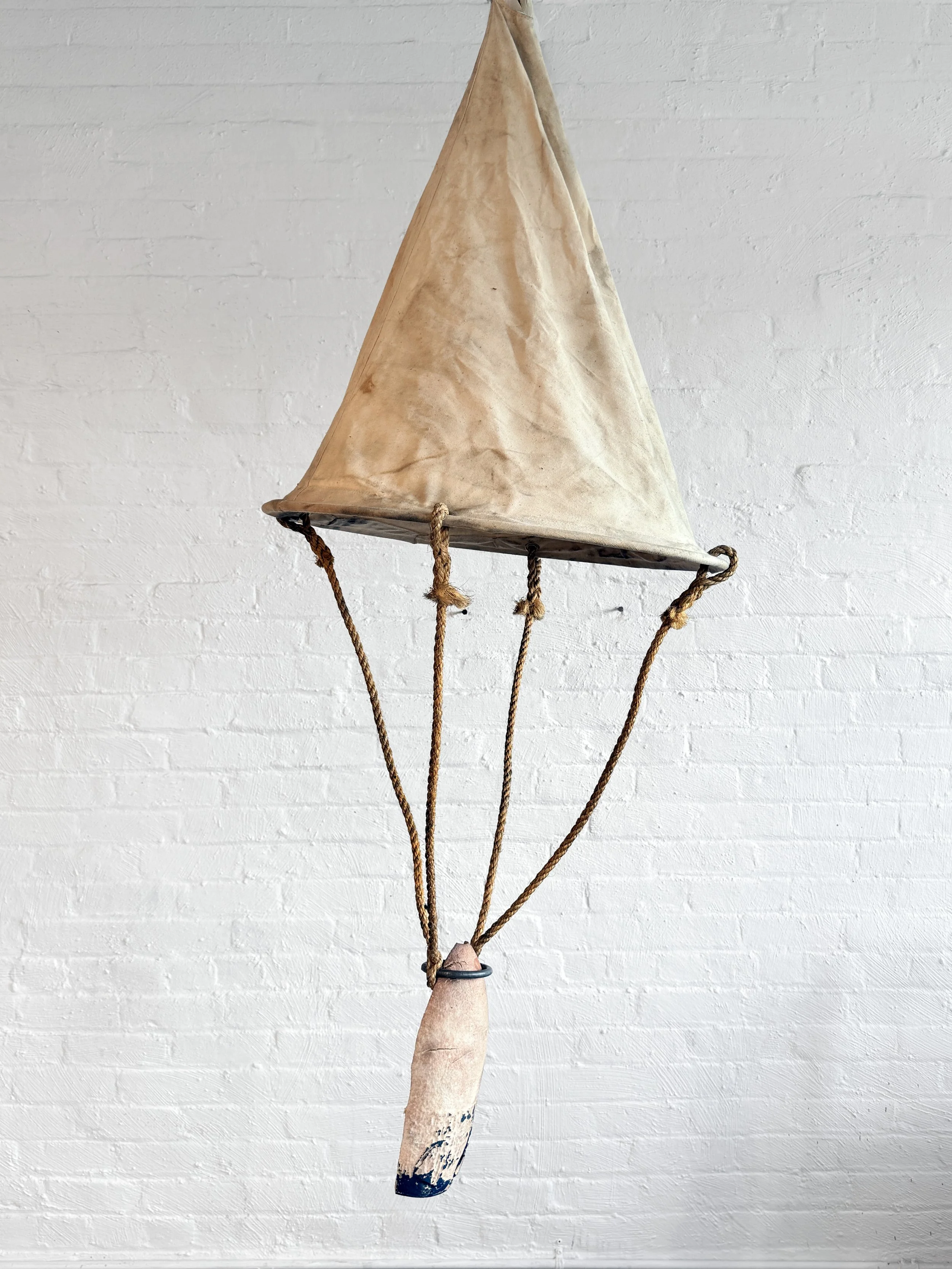 Sea Anchor (2026)  |  Drogue of stained sailcloth, rope, metal & reclaimed buoy  |  60x24x24 in.  |  $1800