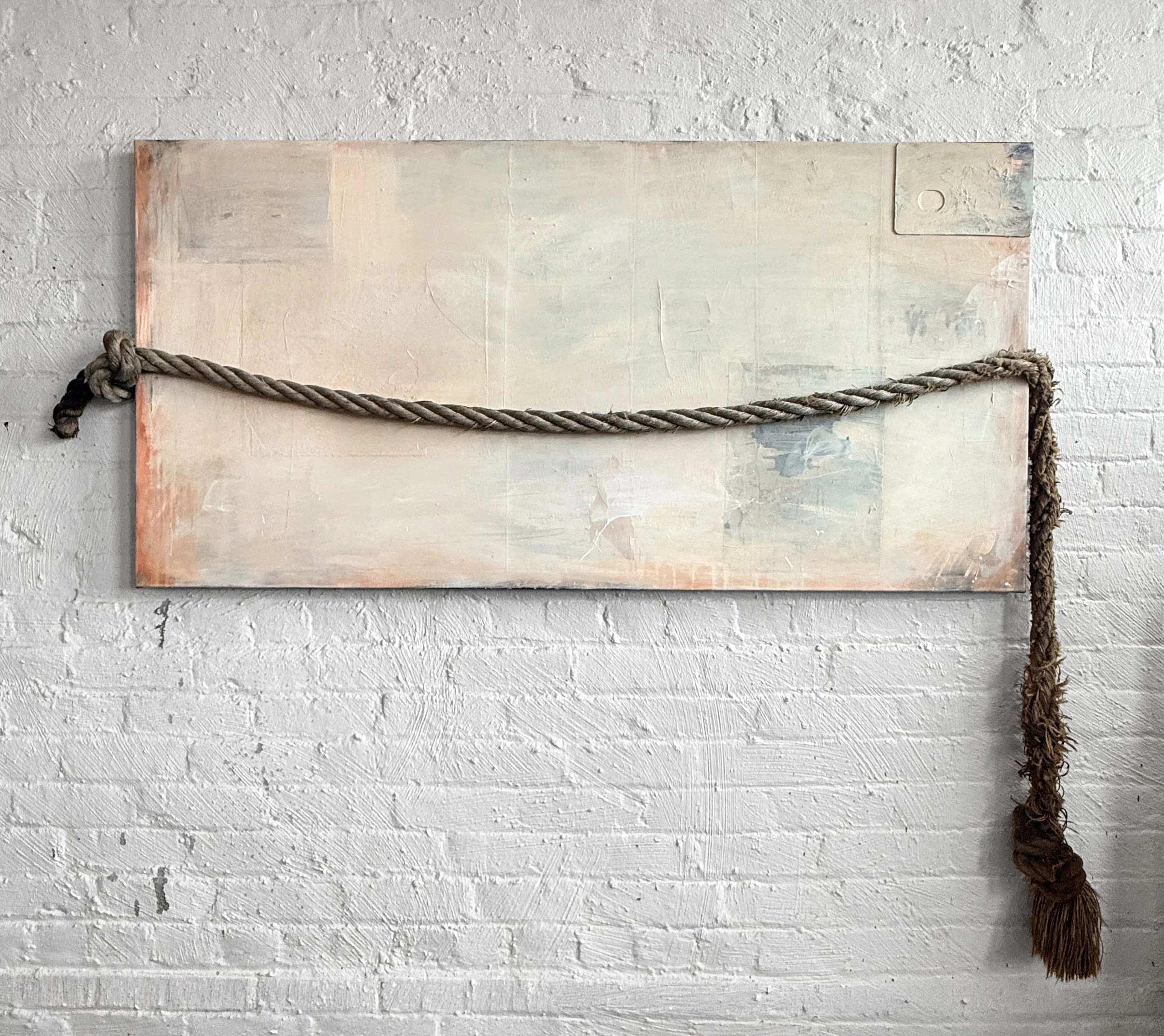 Recovery Line | Mixed media, collage, palette & dock line on canvas | 64 x48 in. | 2026