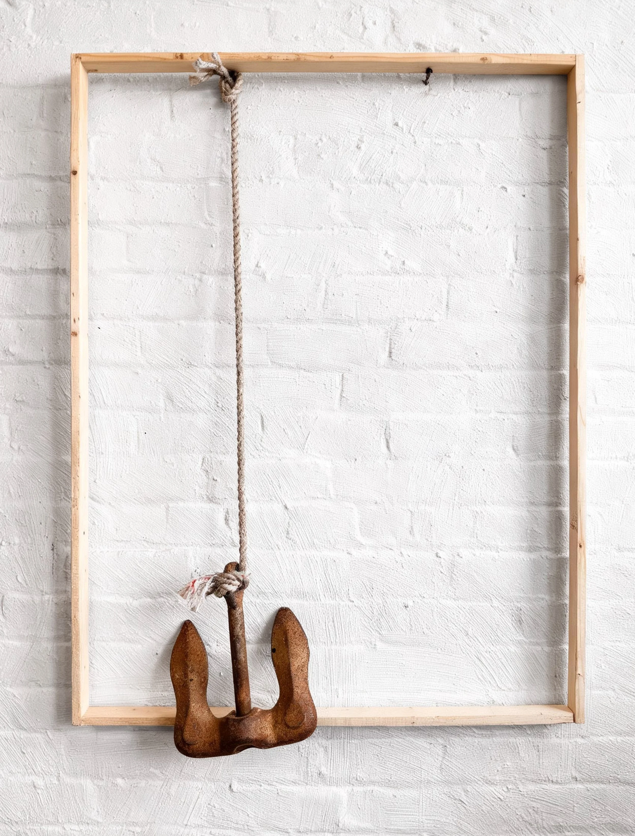 The Weight of Position (2026)  |  Salvaged steel anchor, wire, dock line & wood frame  | 48x32x8 in. | $1500 
