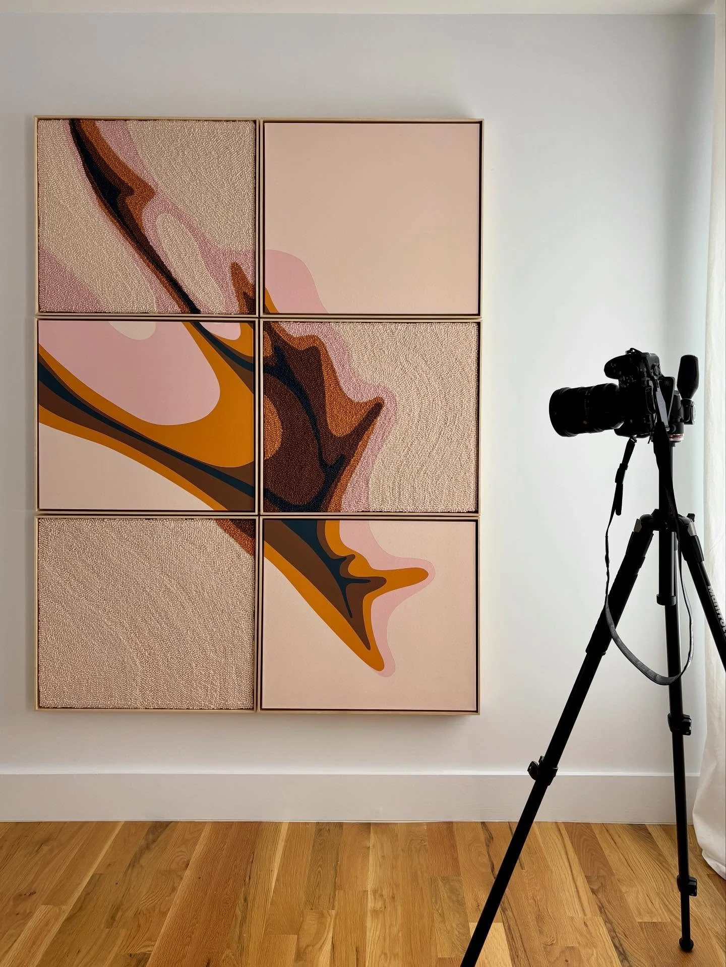 Photography day in the studio. 
(Not pictured: Learning the hard way that command strips don&rsquo;t work on these frames, measuring wrong and ending up drilling 2 extra holes, excessive use of blue tape throughout #artistlife)

Reality Is Virtual 1

