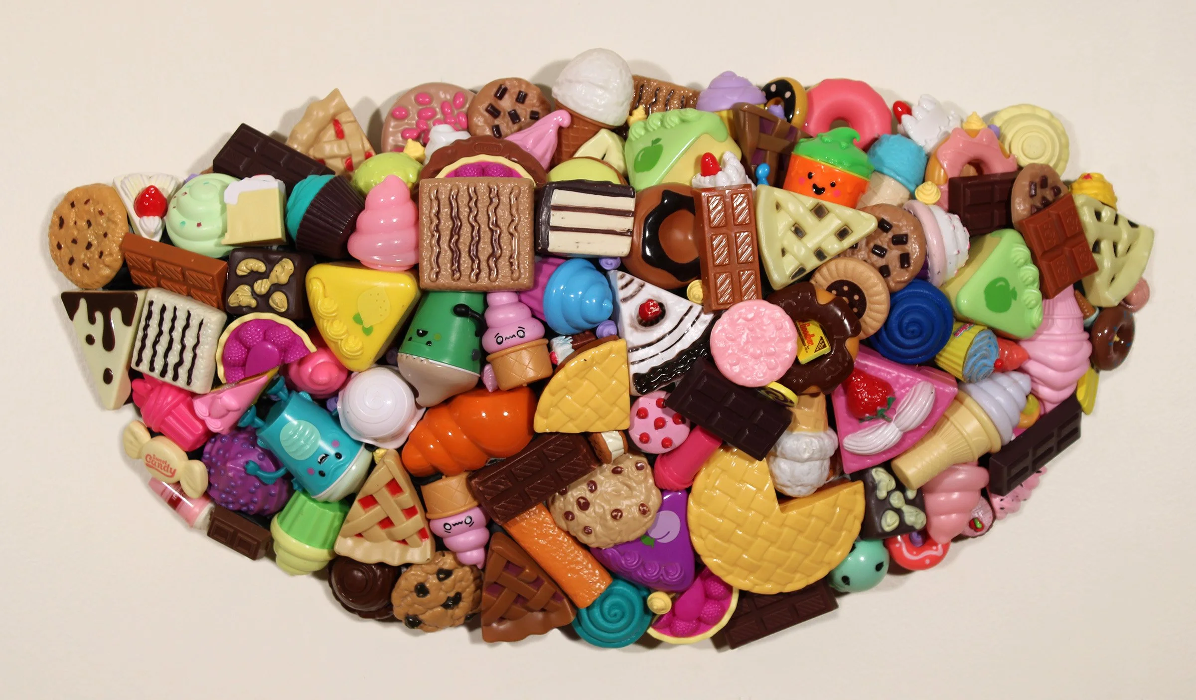 WHO WANTS DESSERT?, Found Dessert Toys, E6000, EZ Sculpt, Apoxie Sculpt, Plywood, 13”H x 25”W x 5”D, 2026