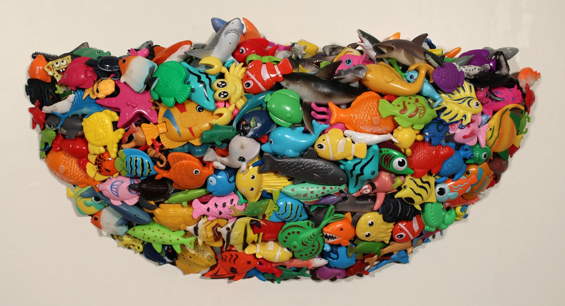 THE AQUATIC LIFE II, Found Toy Water Animals, E6000, EZ Sculpt, Apoxie Sculpt, Plywood, 13”H x 25”W x 5”D, 2026