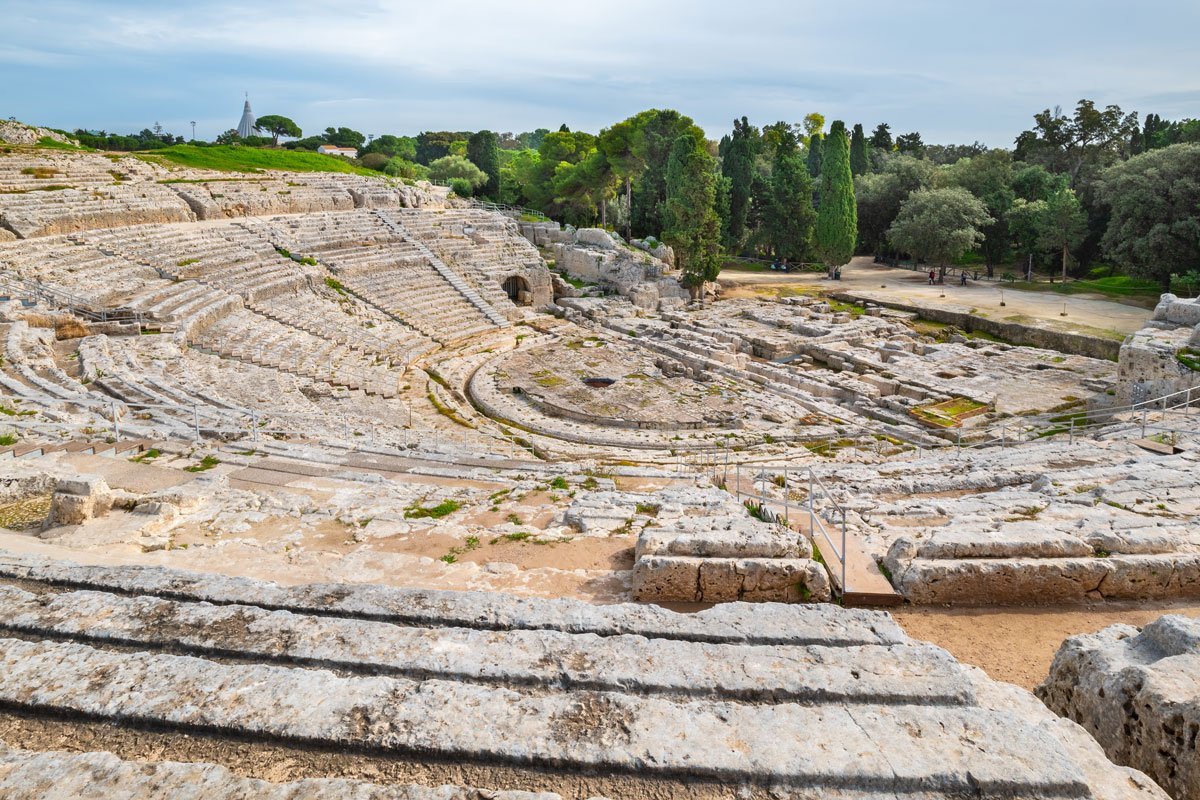 Siracusa's Greek theatre, spectacularly sited above Ortygia Island