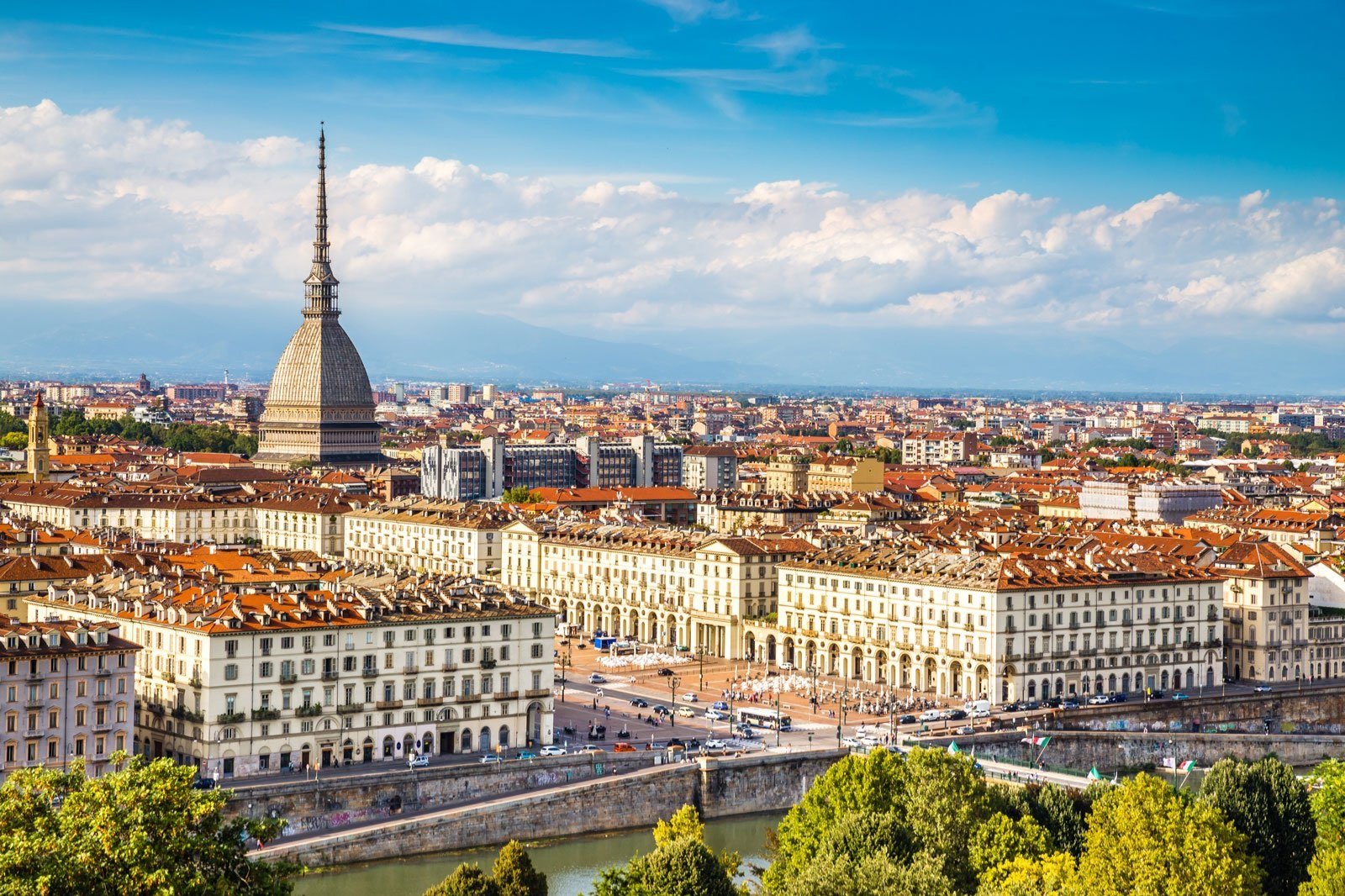 The skyline of Turin, with the distinctive Mole Antonelliana
