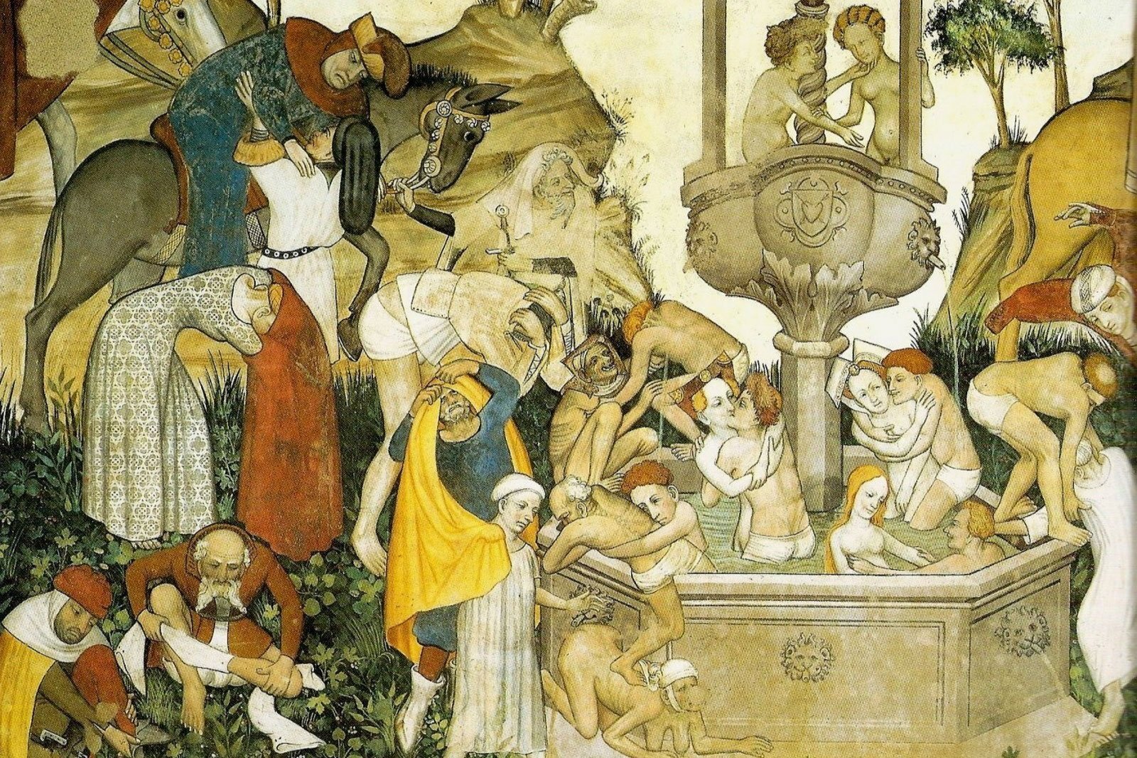 Rejuvenated men and women cavort in the Fountain of Youth, Castello della Manta
