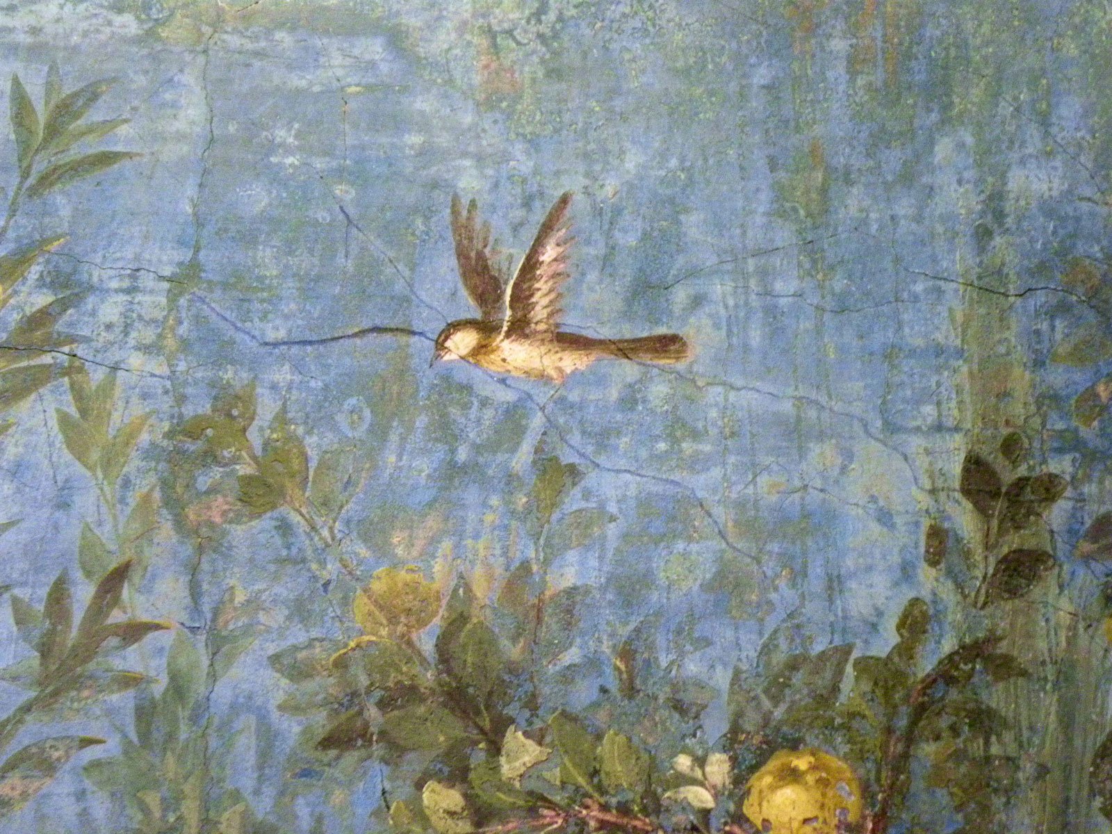 Detail of the first-century frescoes from Livia's garden room, now in Rome's Palazzo Massimo (photo: Ian Scott, Flickr)