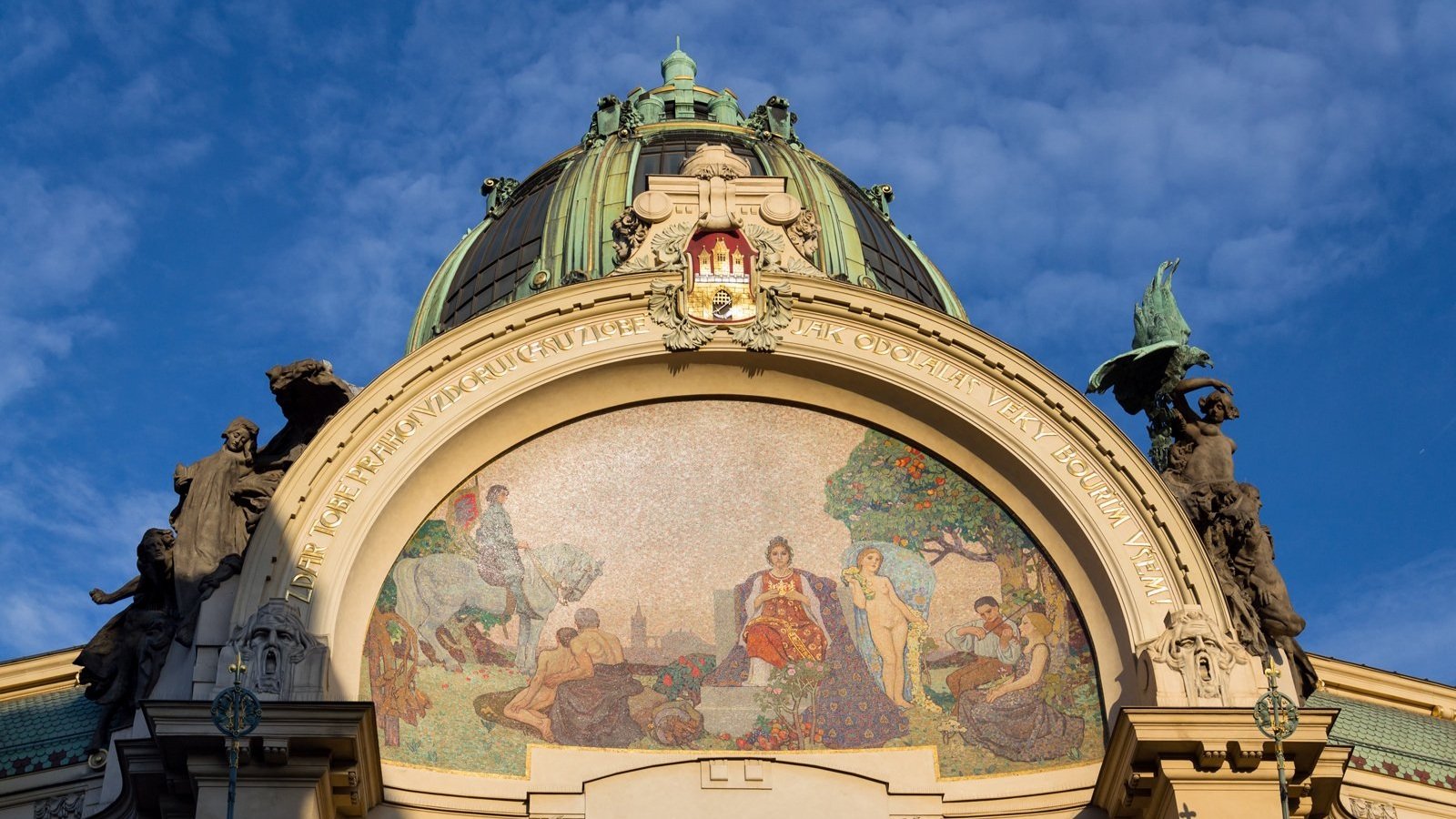 Detail of the Art Nouveau brilliance of Smetana Hall, Prague