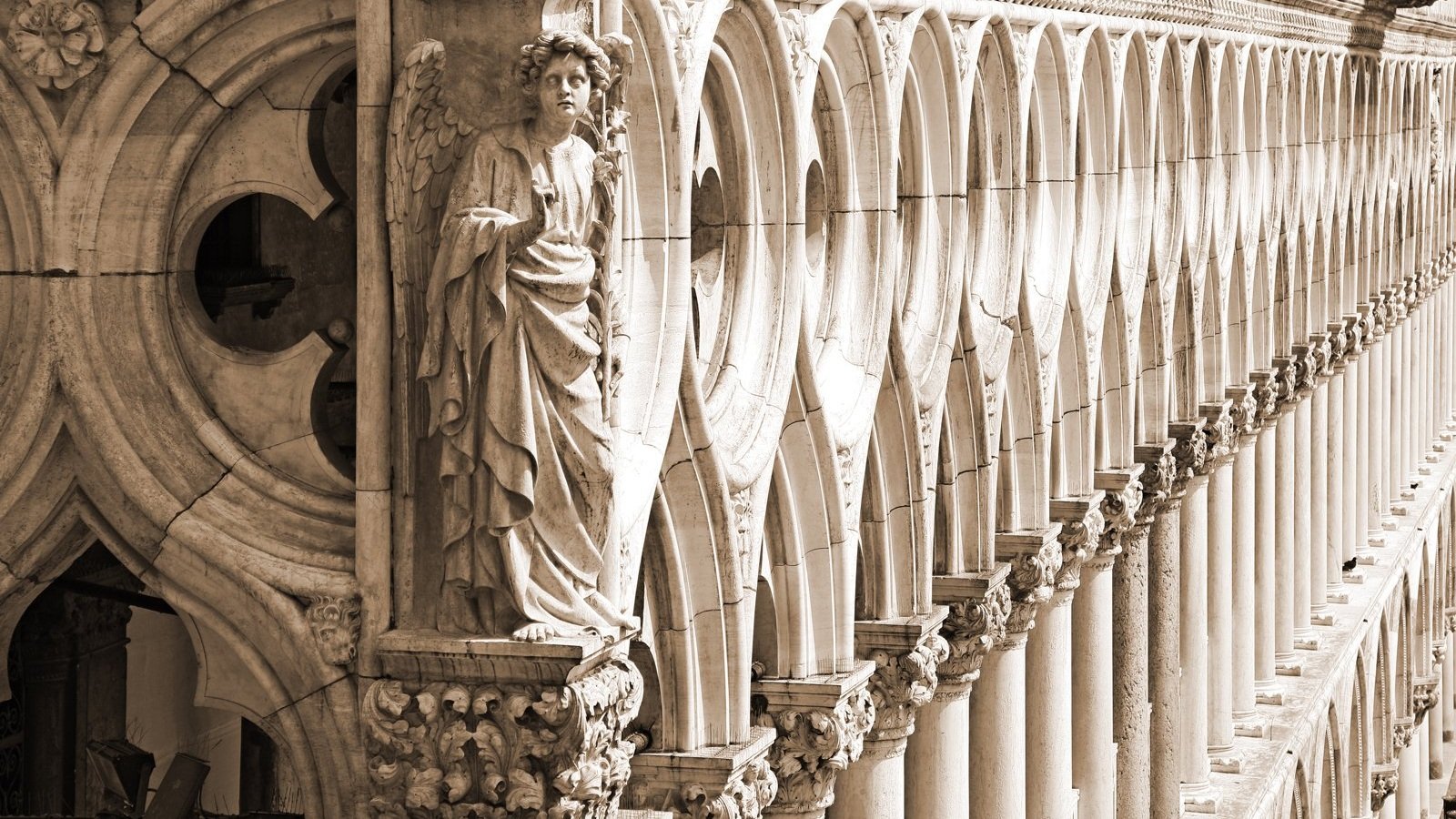 Detail of the Gothic arcades on Venice's Palazzo Ducale