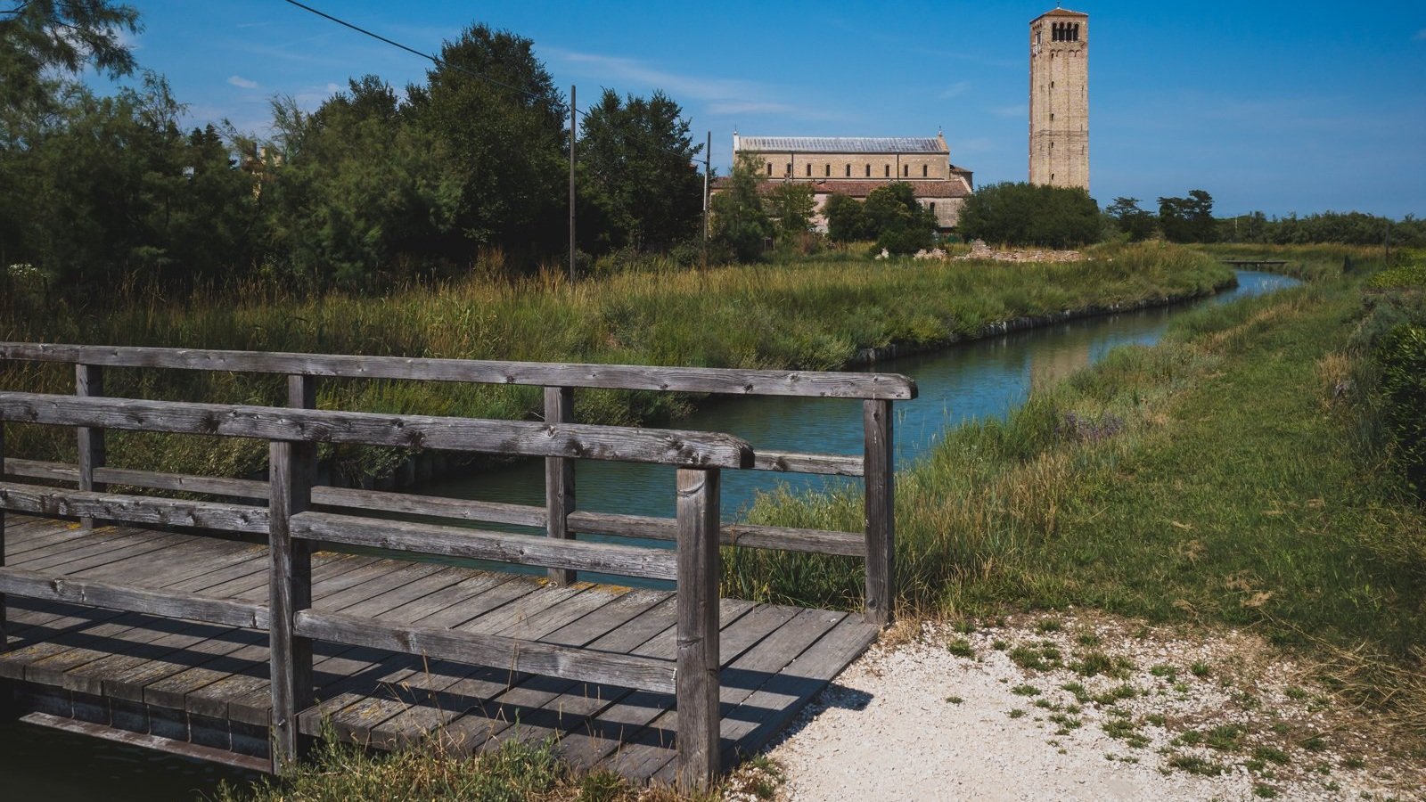 View onto Torcello cathedral and its bell tower, Venice lagoon