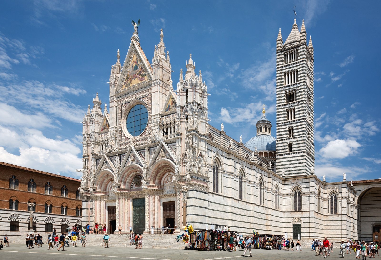The distinctive black and white stripes of Siena's Gothic cathedral