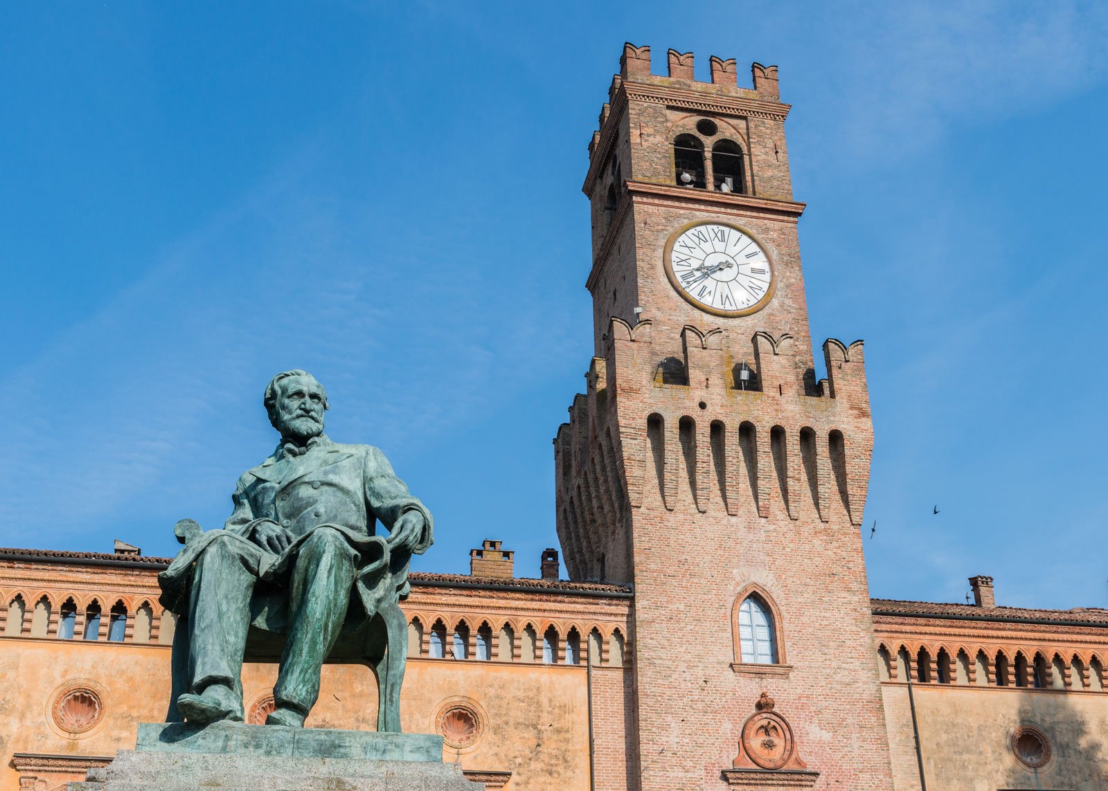 Giuseppe Verdi presides over Busseto, one of the town's most strongly associated with his life and career