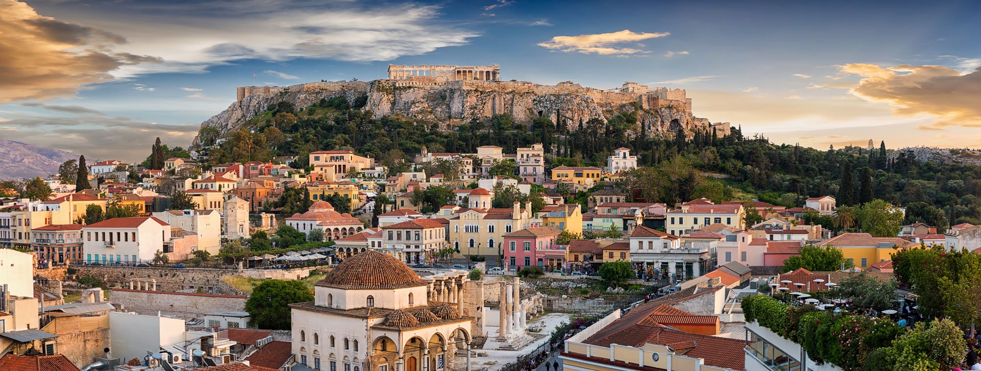 View across the Monastiraki neighbourhood to the Acropolis