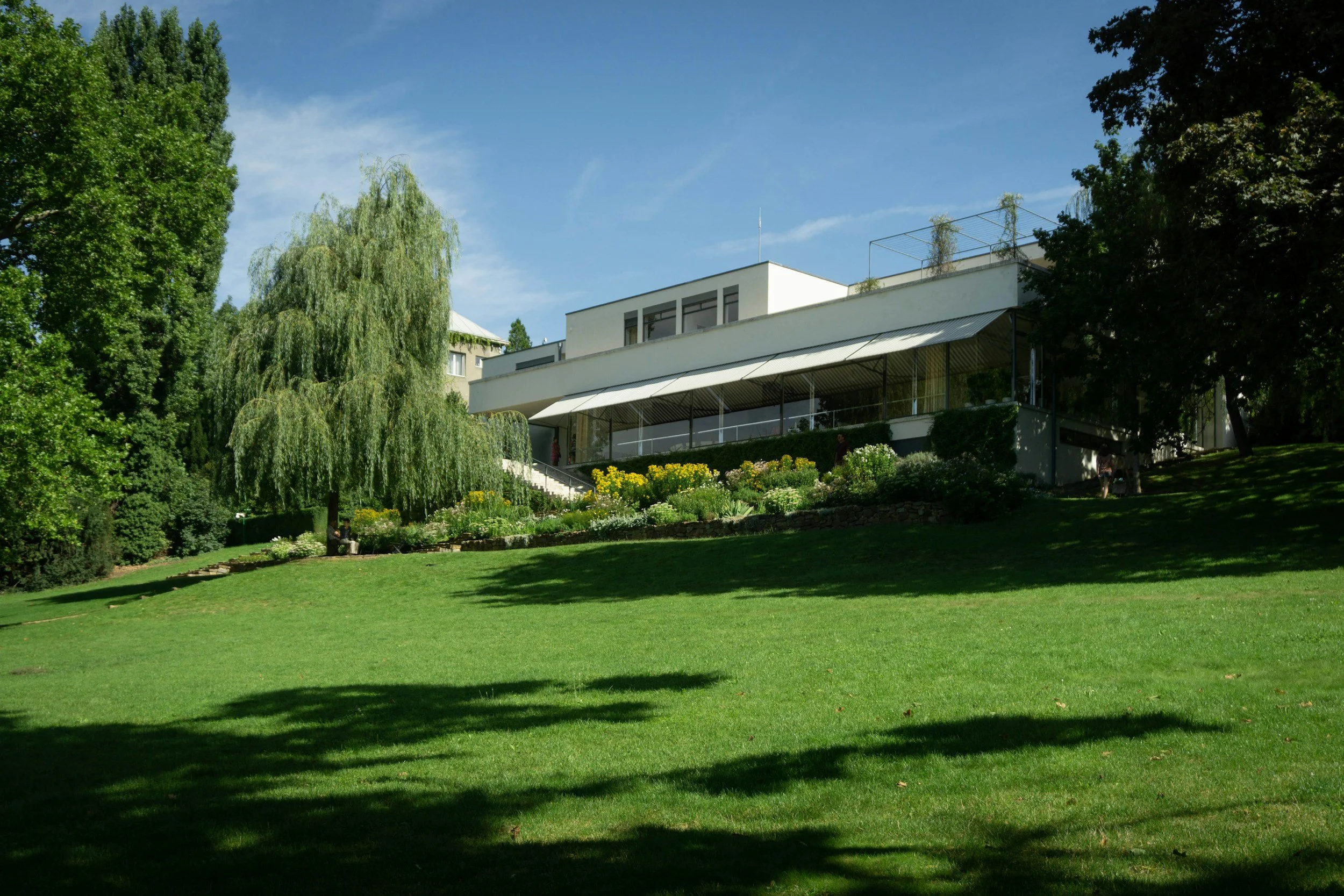 View across the gardens to Mies van der Rohe's Villa Tugendhat