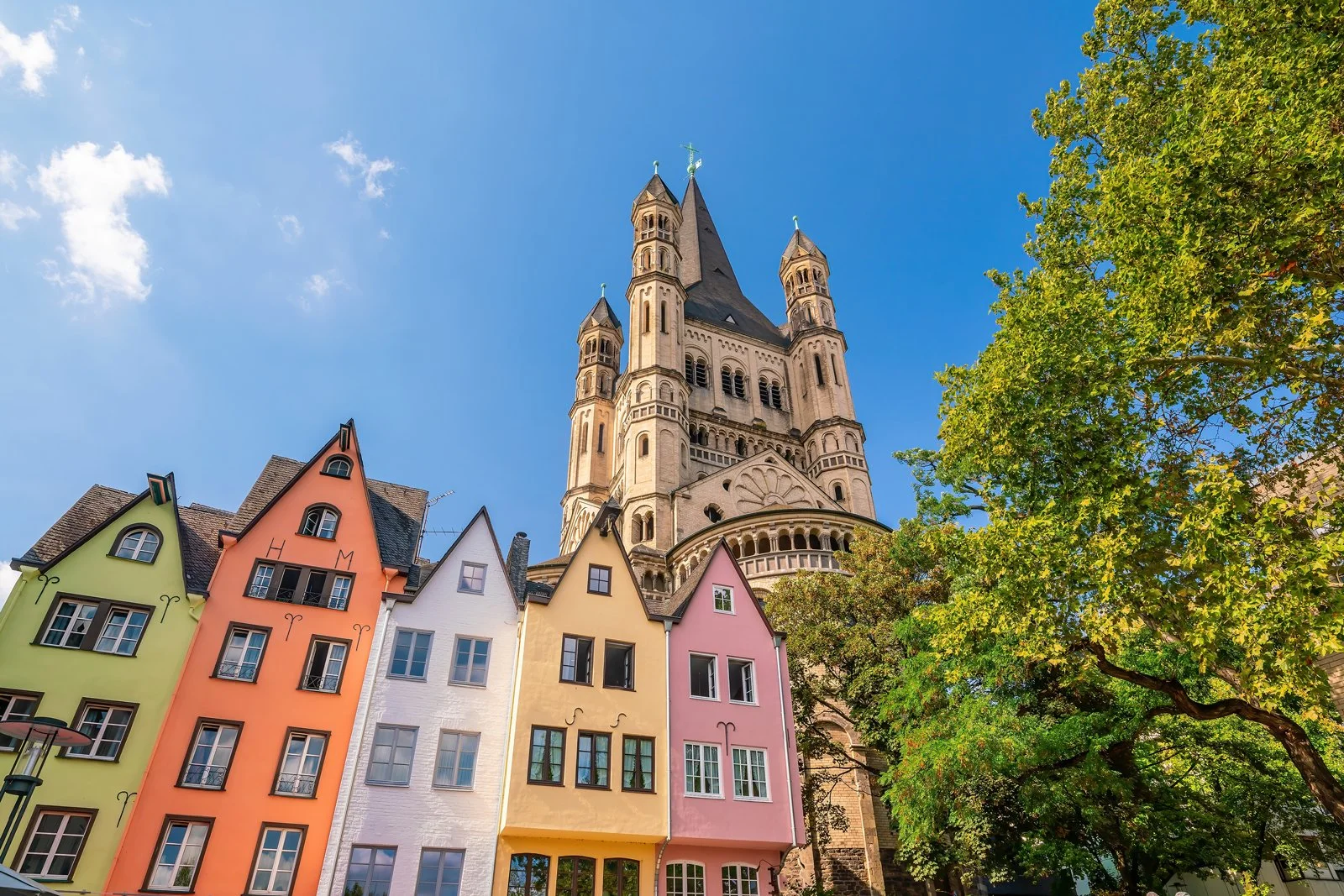 Cologne's colourful medieval streets with the Cathedral in the background