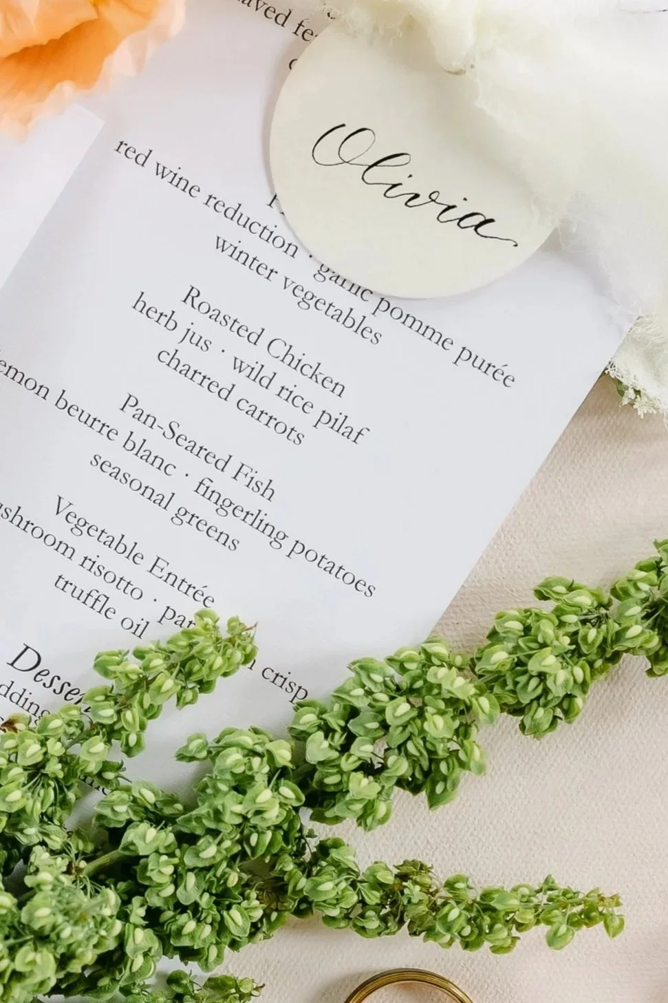 menu card with name card at the top