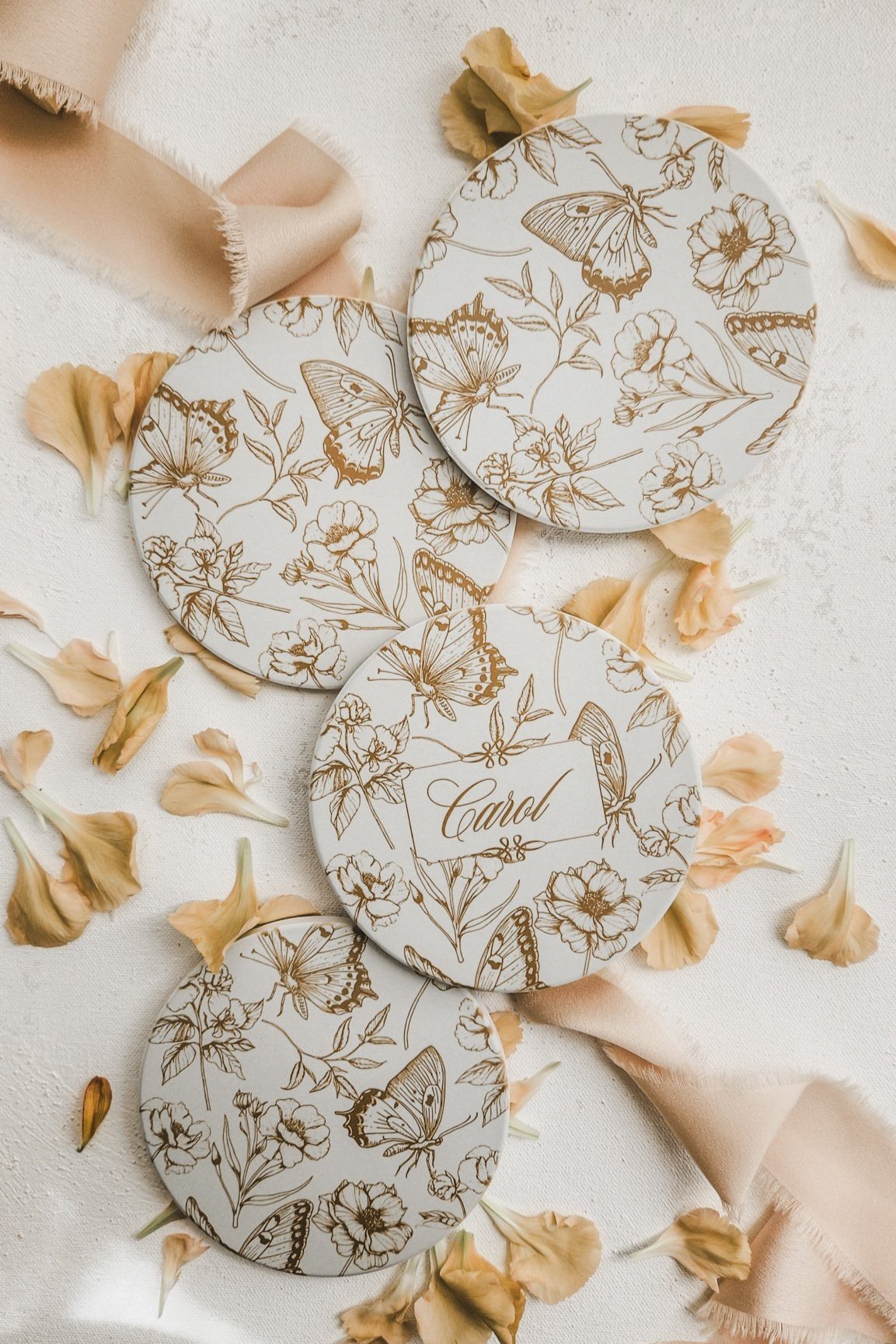 Marigold butterflies and flowers coaster